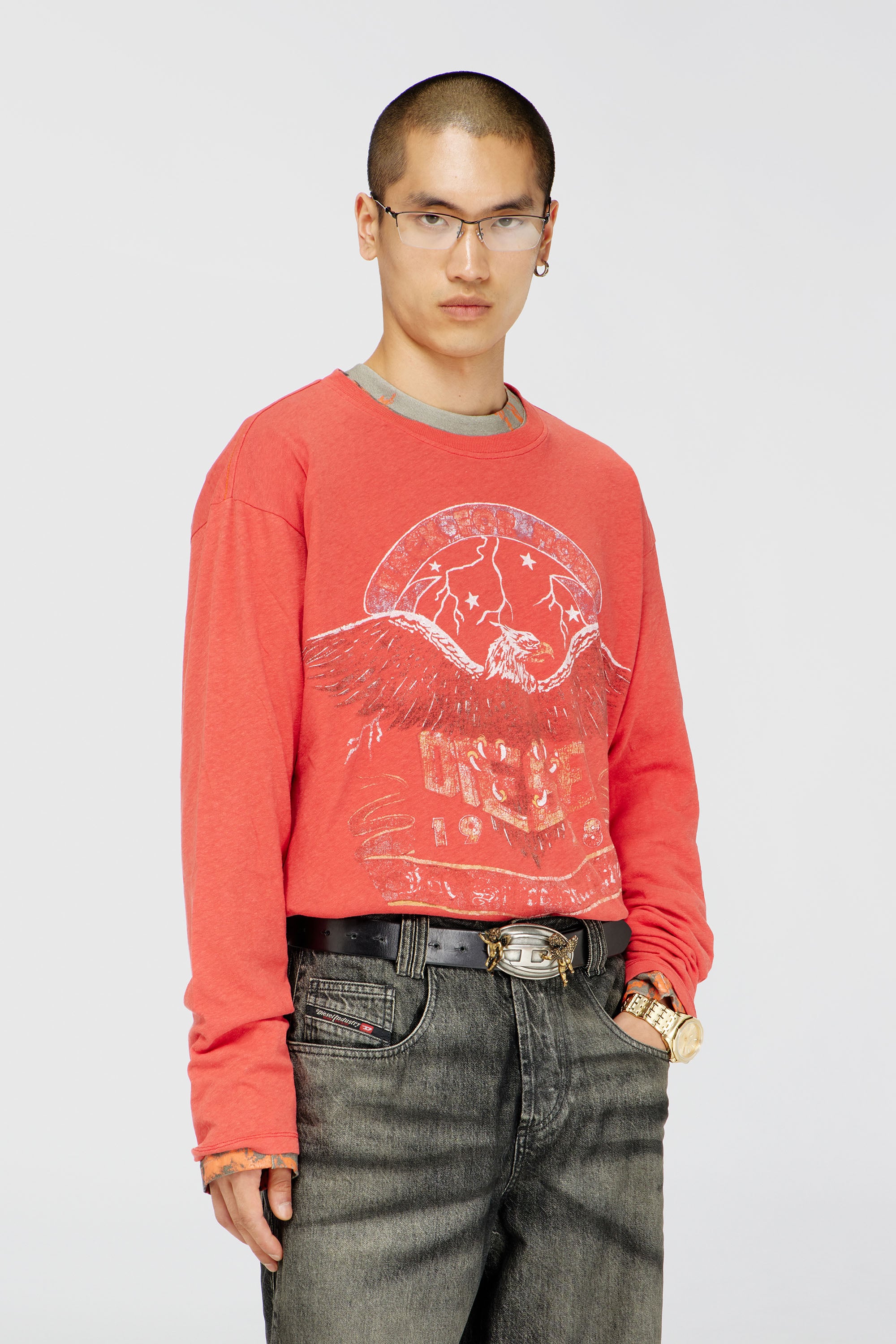 Diesel - T-GERI-LS, Male's Long-sleeve T-shirt with concert graphics in コーラルローズ - 1