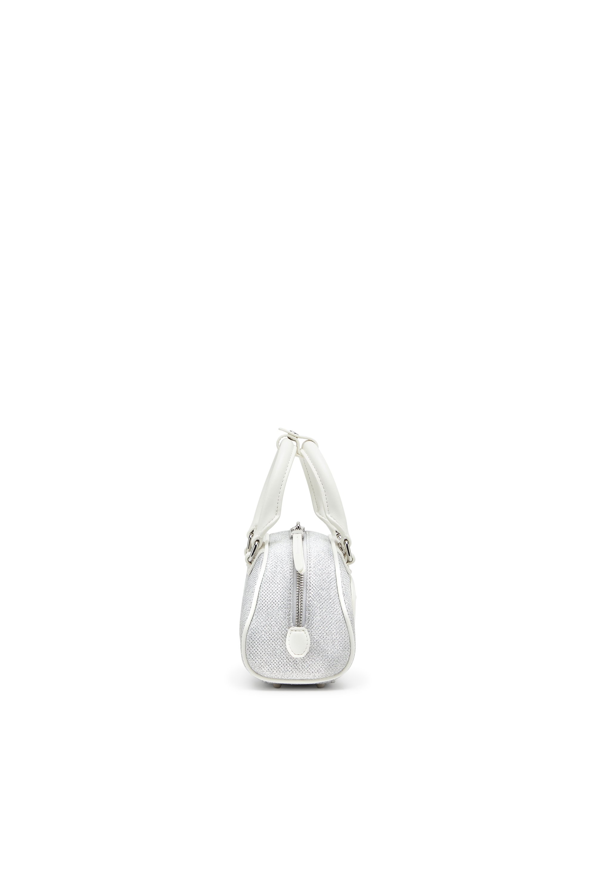 Diesel - 1DR DOME CROSSBODY, Female's 1DR Dome-Mini bowling bag in lurex fabric in ホワイト/グレー - 4