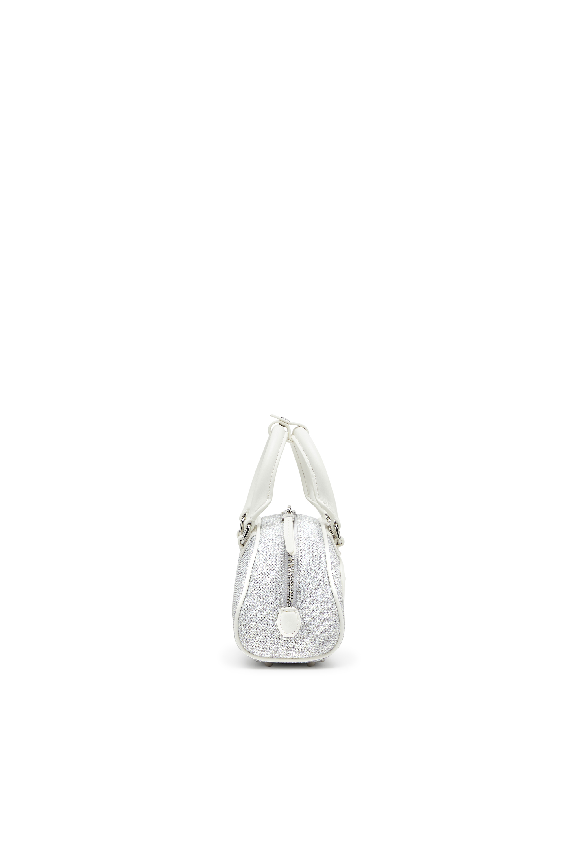Diesel - 1DR DOME CROSSBODY, Female's 1DR Dome-Mini bowling bag in lurex fabric in ホワイト/グレー - 3