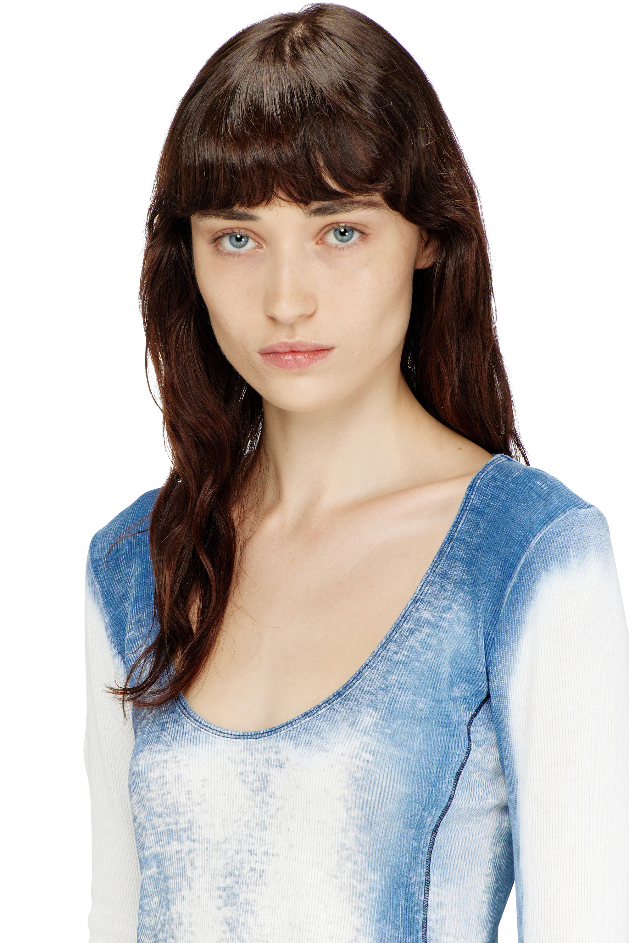 Diesel - T-ULIO, Female's Rib-jersey top with X-ray denim effect in ライトブルー - 4