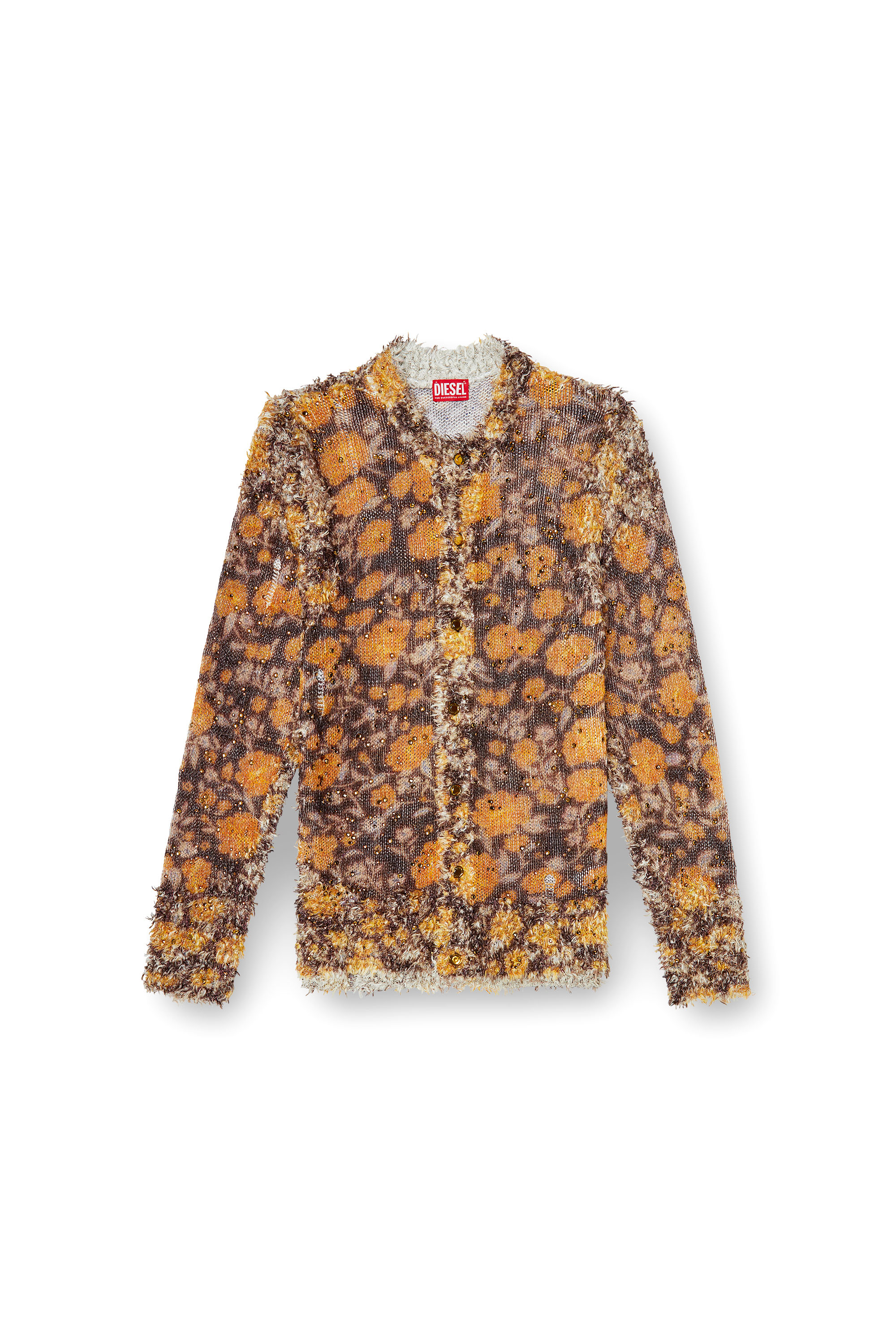 Diesel - K-LINNUS, Male's Printed linen-blend cardigan with crystals in ブラウン/オレンジ - 4
