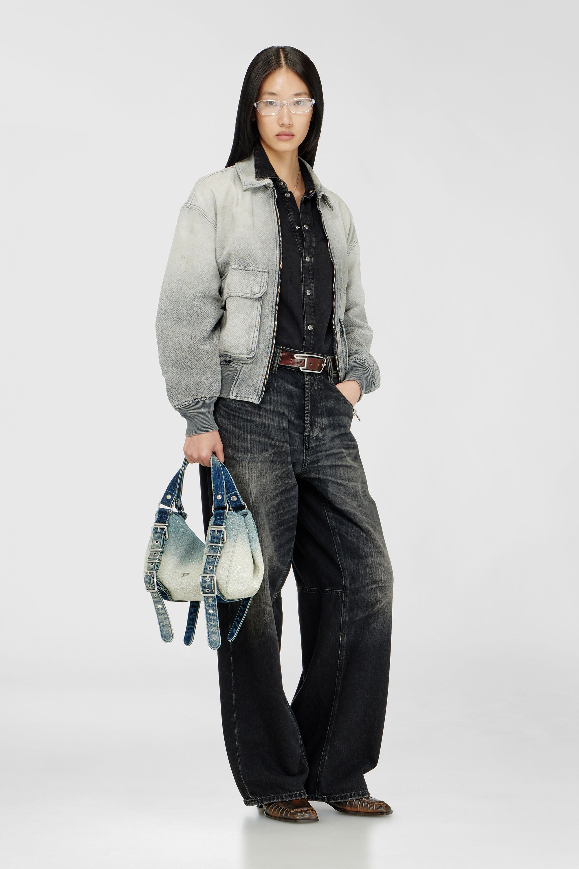 Diesel - D-ONE TOPHANDLE S, Female's D-One-Small top-handle bag in crystal solarised denim in ブルー - 3