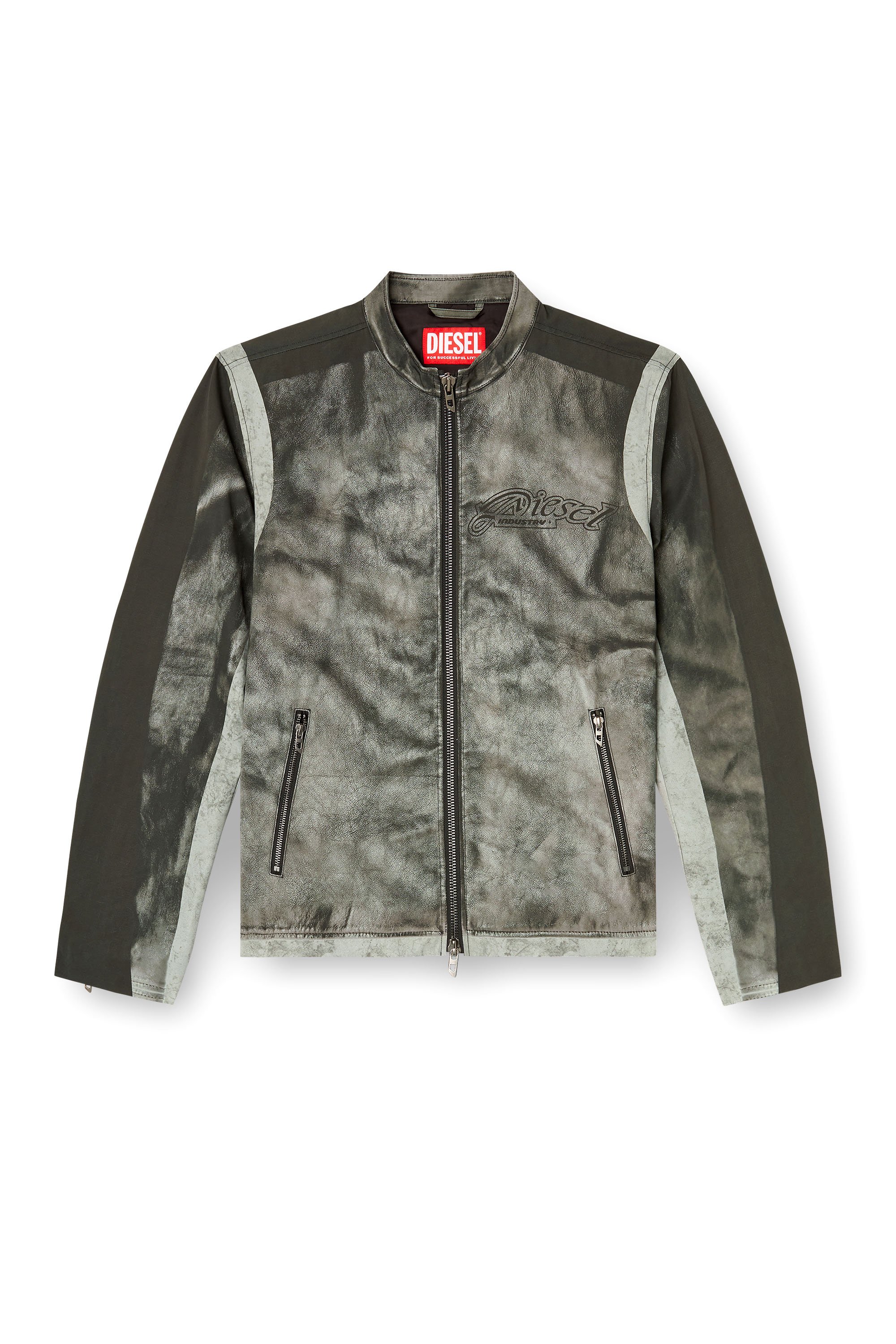 Diesel - J-EVERT, Male's Biker jacket in printed canvas in ダークグレー - 3