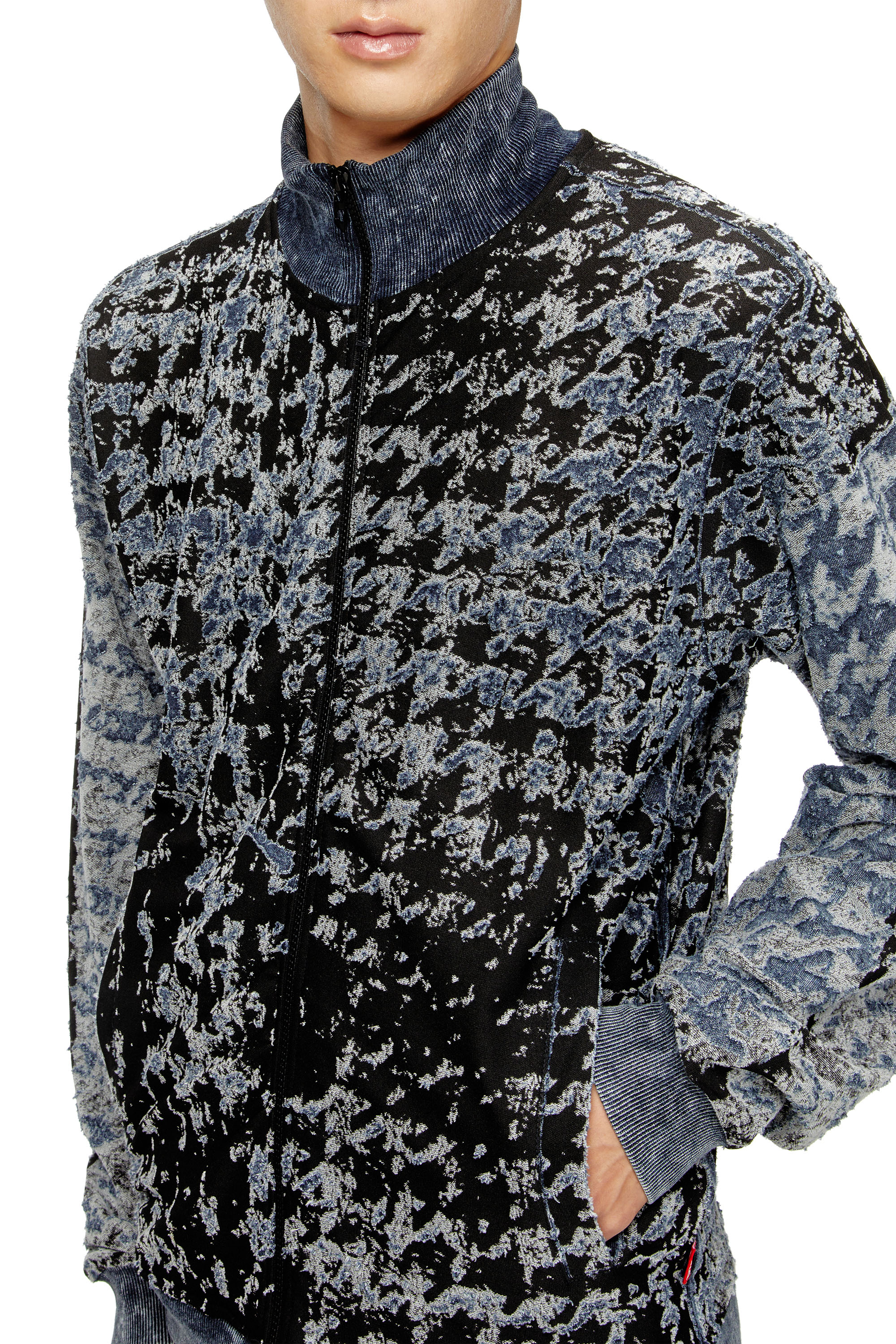 Diesel - S-CORR, Male's Devoré houndstooth zip-up top in ブラック/ブルー - 4