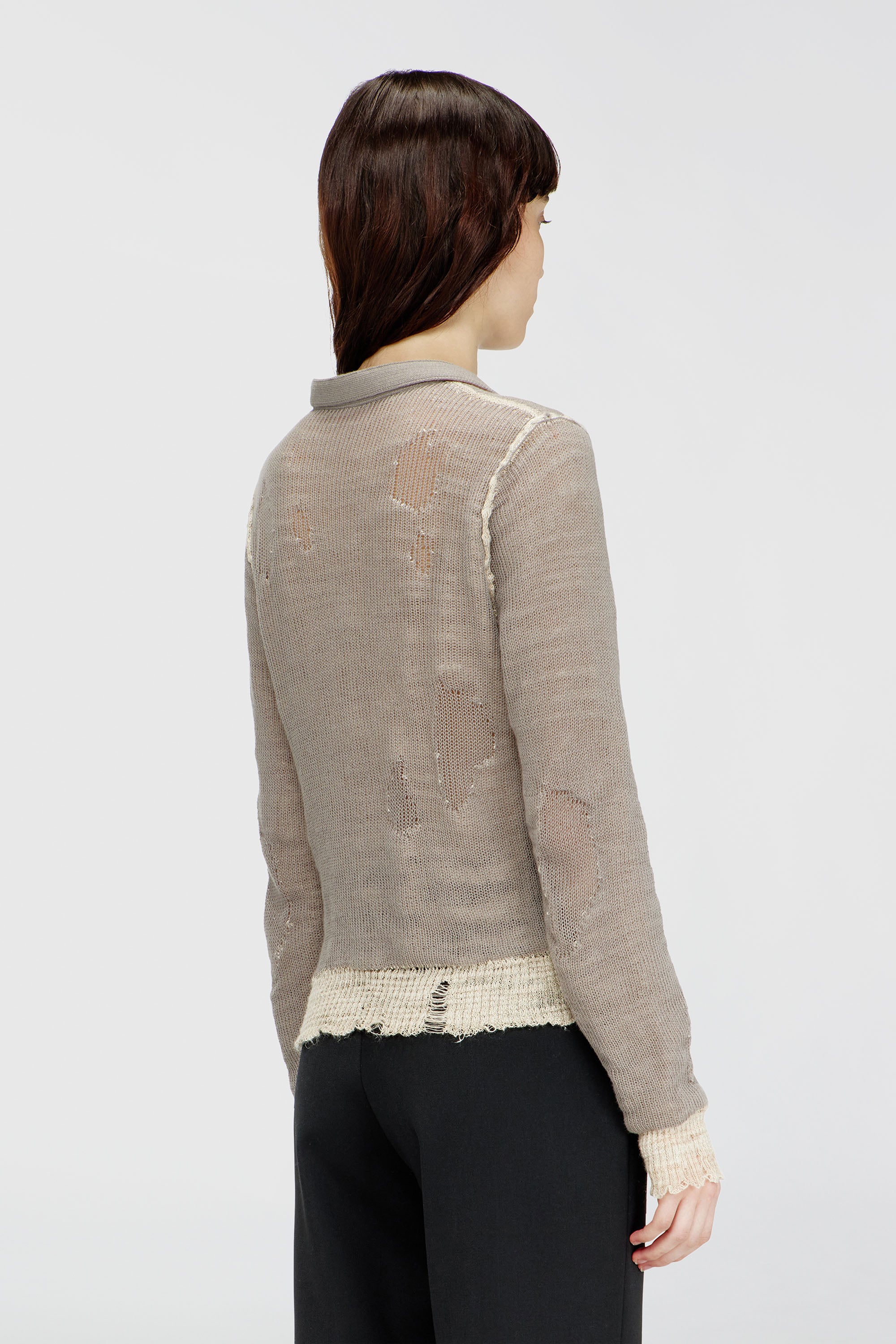 Diesel - M-DRACARINA, Female's Distressed jumper with biker neck strap in グレー - 5