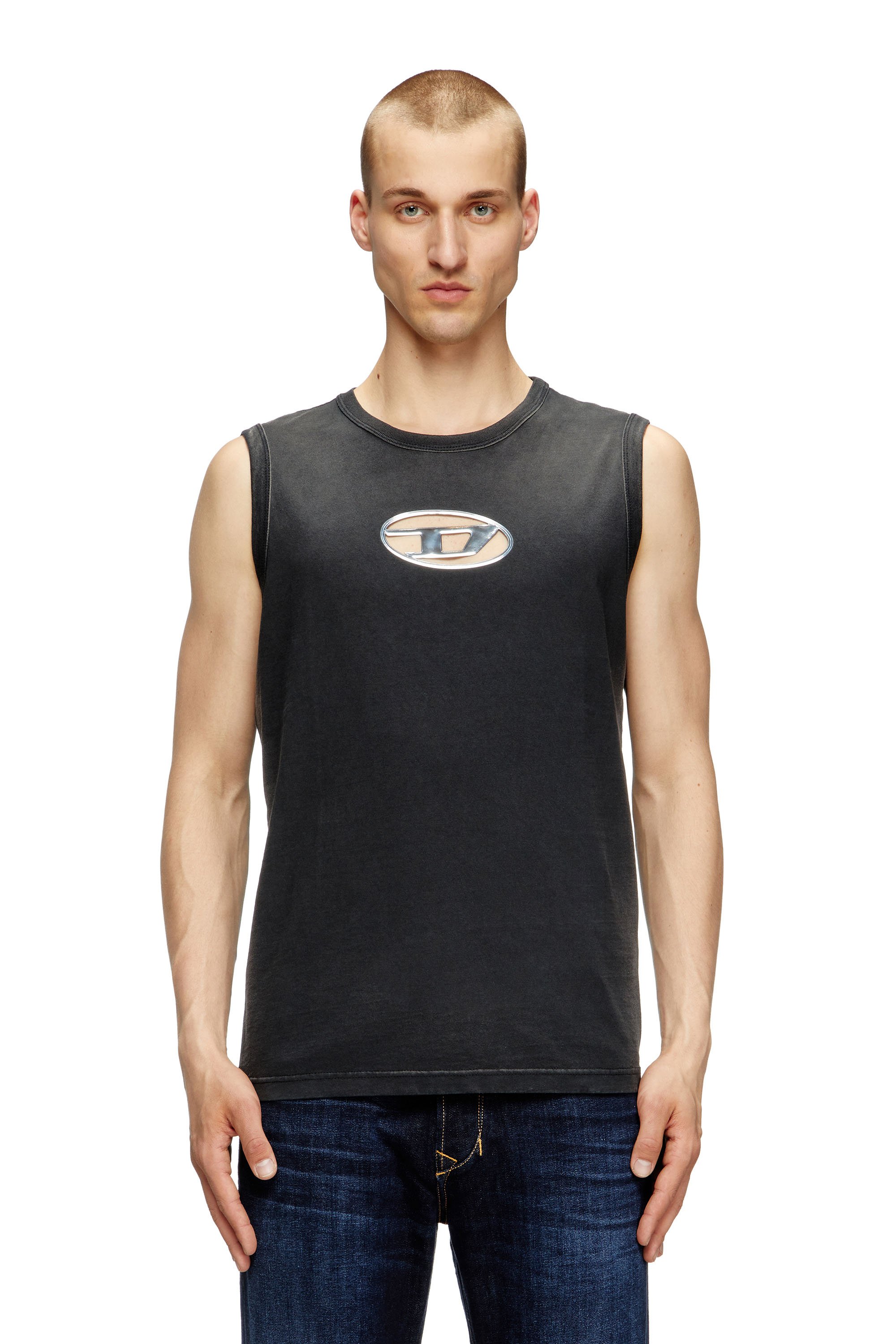 Diesel - T-BRICO, Male's Faded tank top with puffy Oval D in ブラック - 1