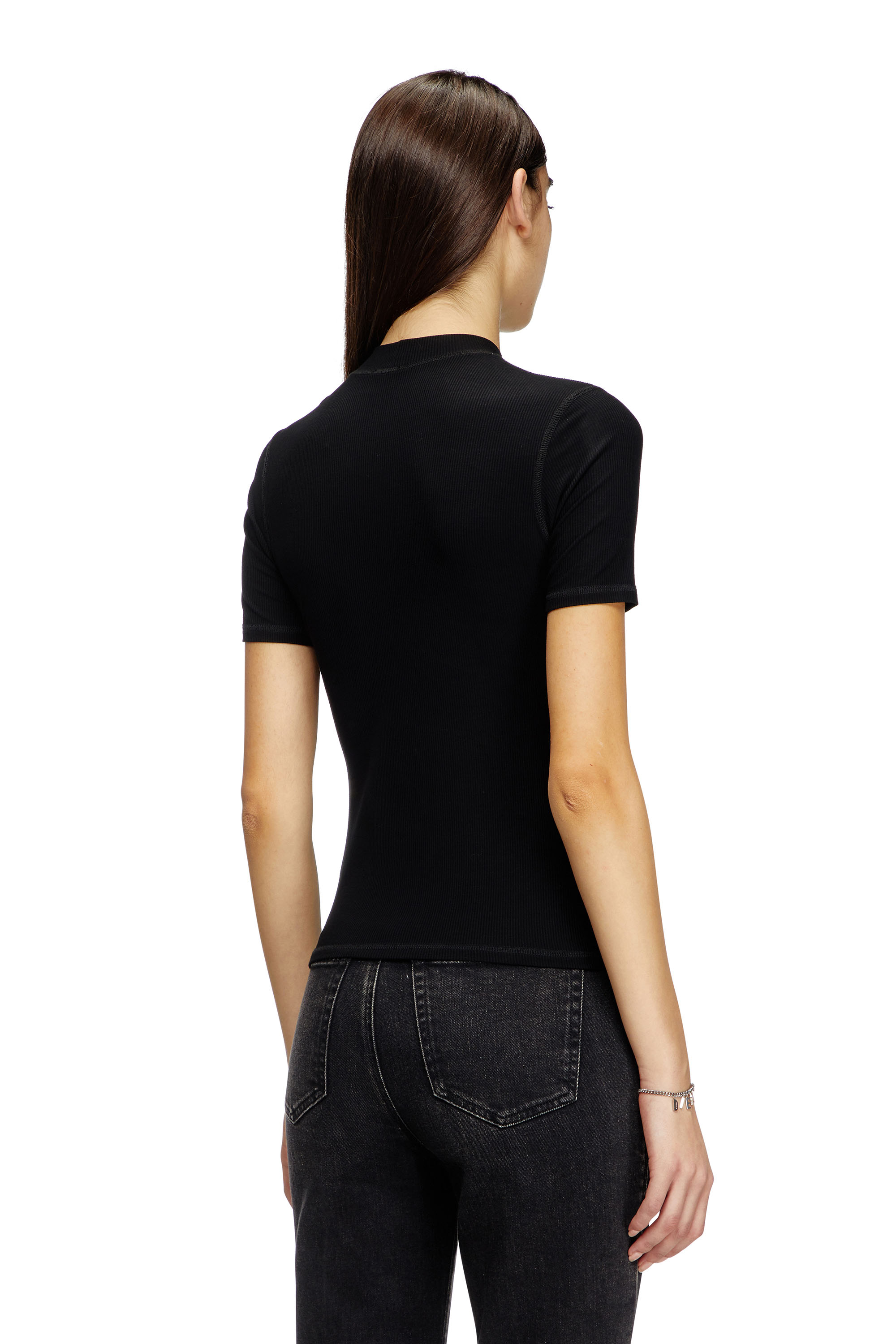 Diesel - T-MOKKY-MICRODIV, Female's Tシャツモックネックリブトップス in ブラック - 4