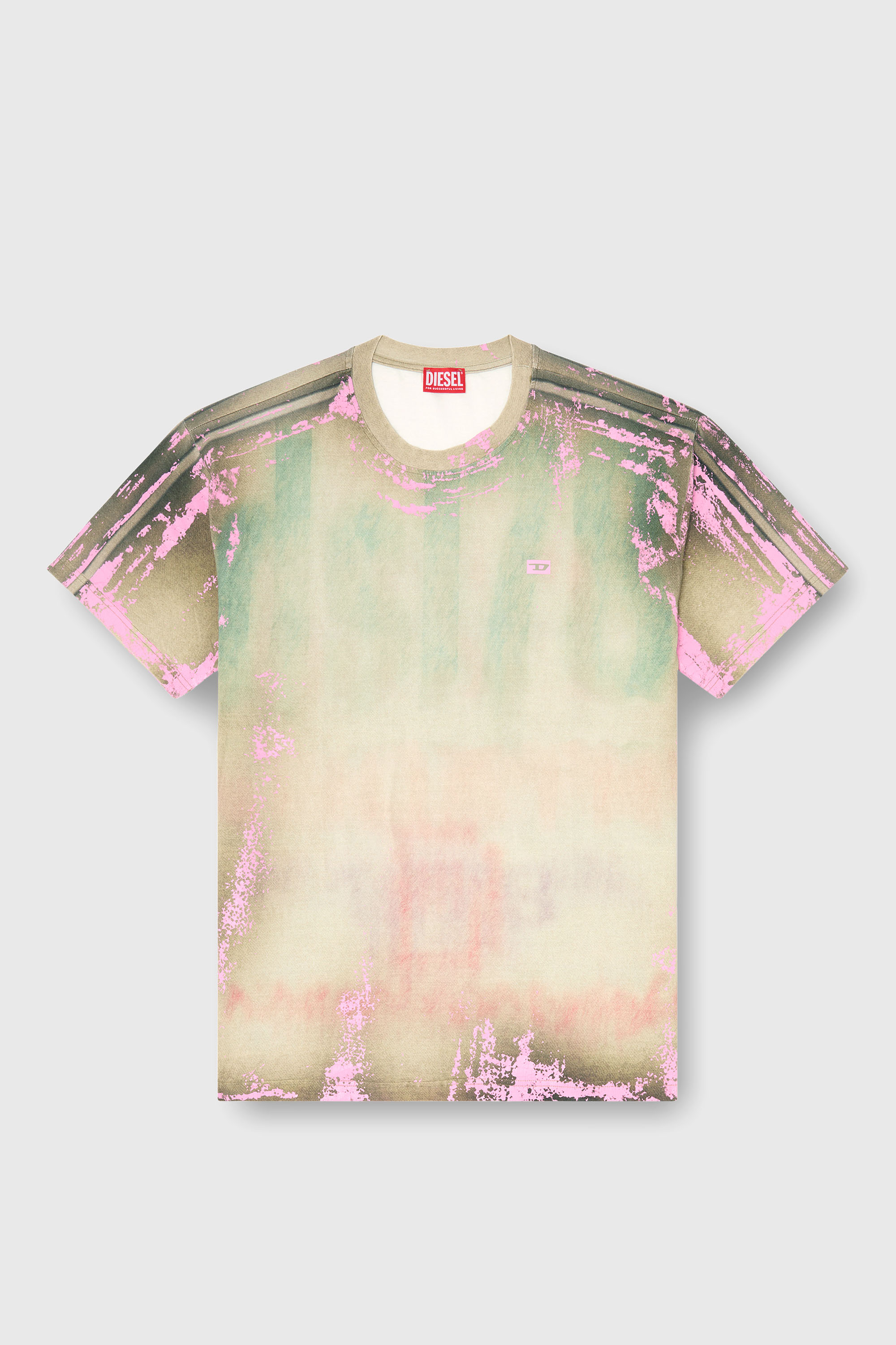 Diesel - T-FILMY-SHO, Male's T-shirt in cracked leather-effect jersey in ピンク/グリーン - 2