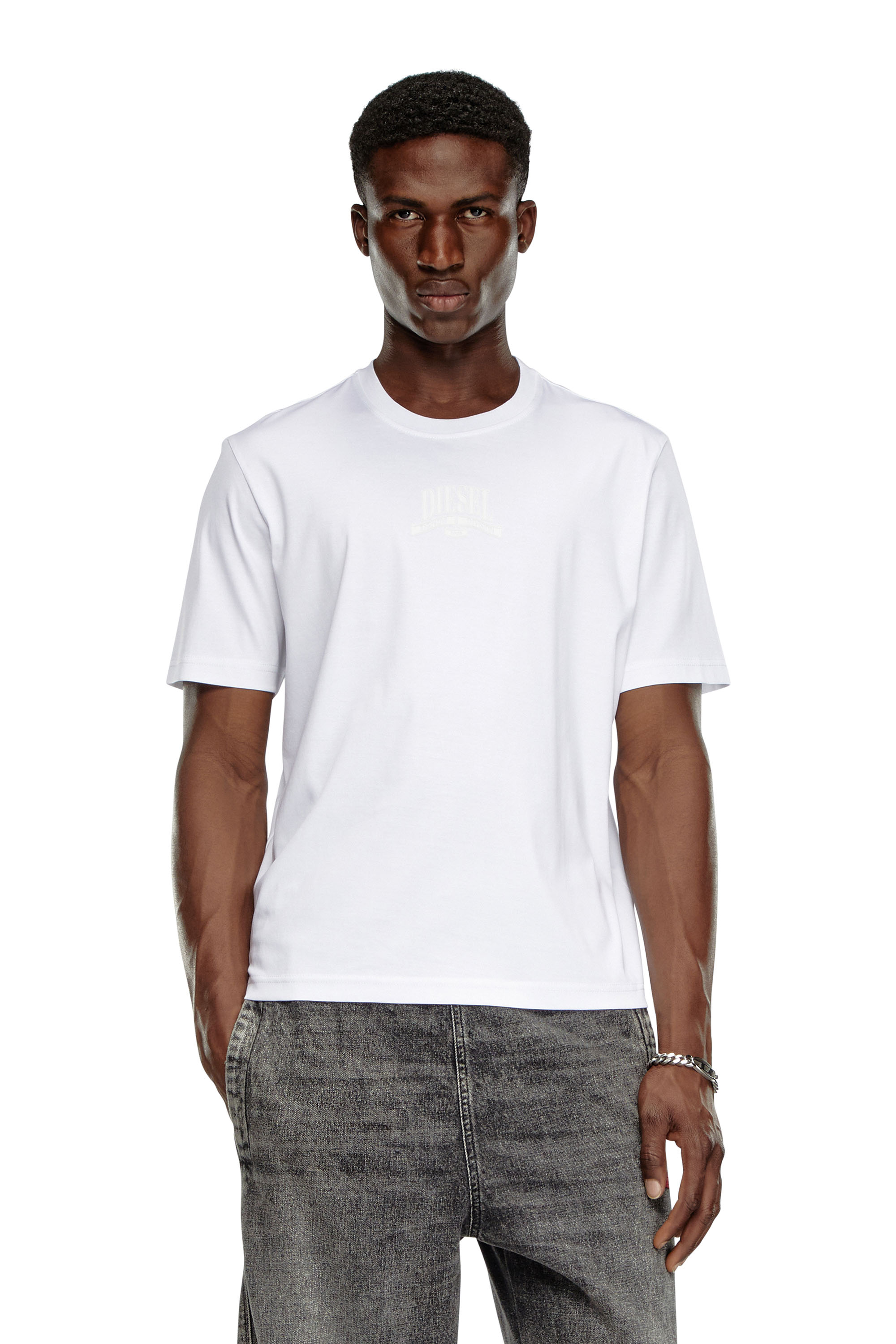 Diesel - T-MADJUST-K1, Male's Interlock T-shirt with tonal Diesel print in ホワイト - 3