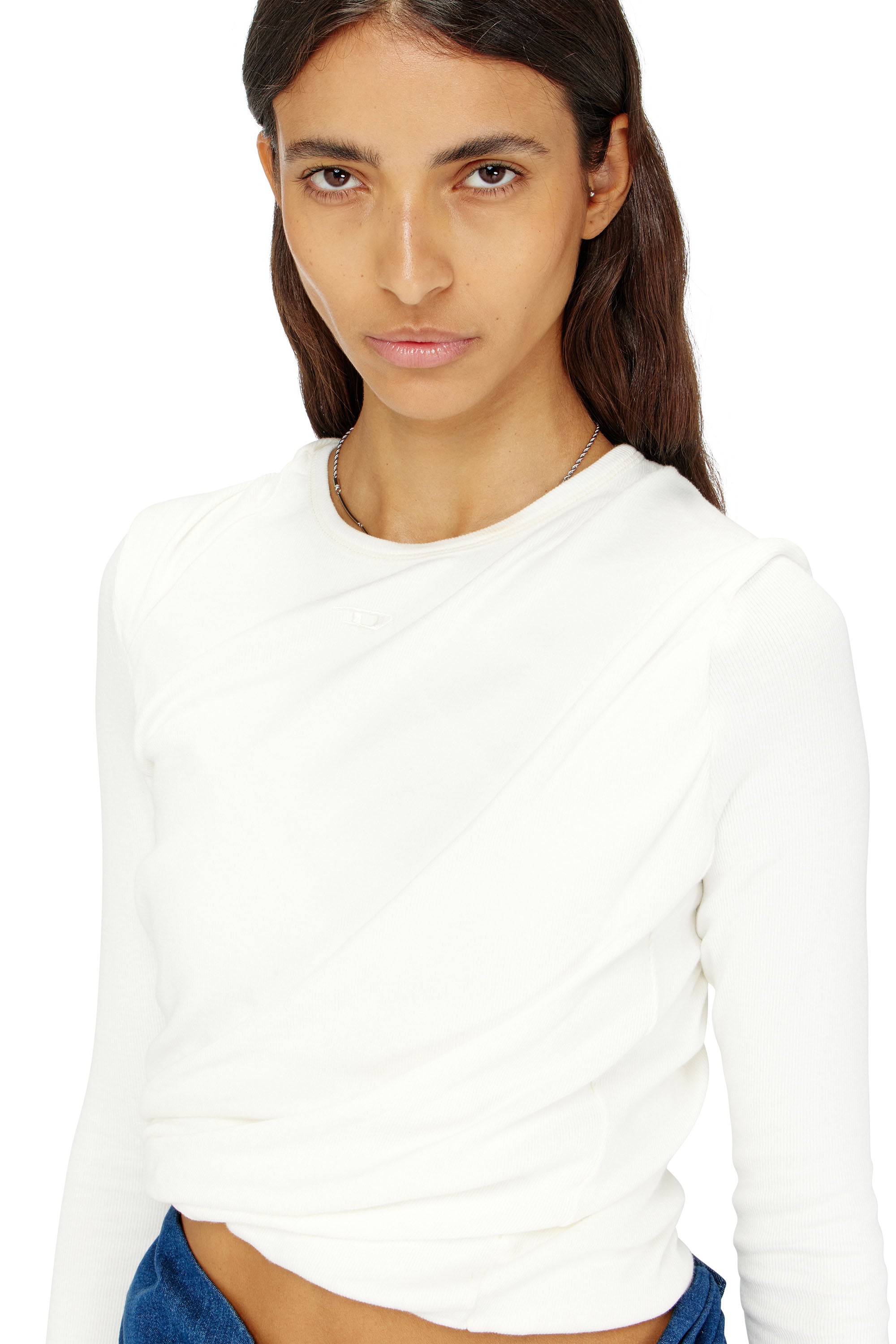 Diesel - T-ASAY-PL, Female's Rucked-up long-sleeve T-shirt in double-layer jersey in ホワイト - 5