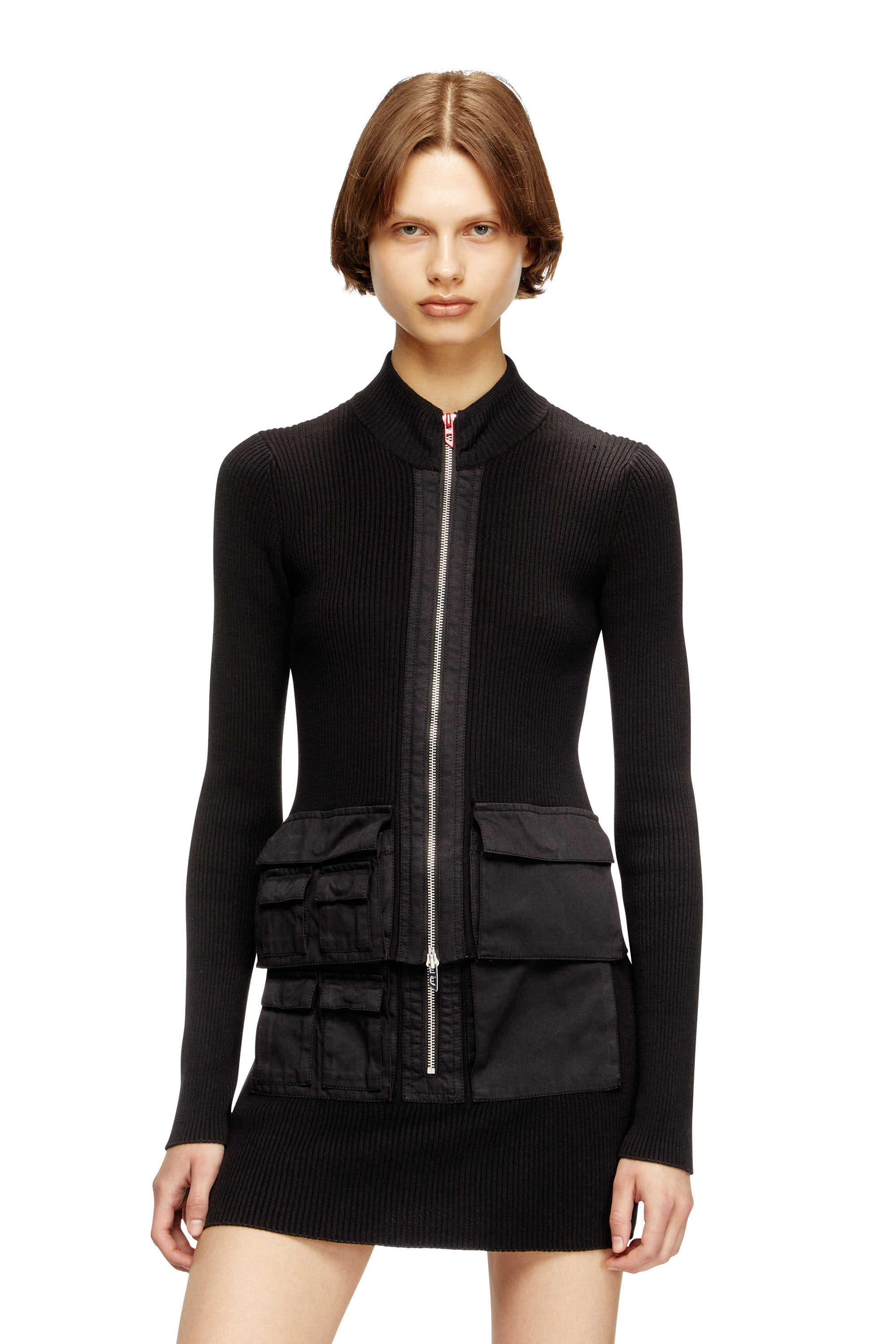 Diesel - M-MELISSA, Female's Ribbed dress with cargo pockets in ブラック - 1