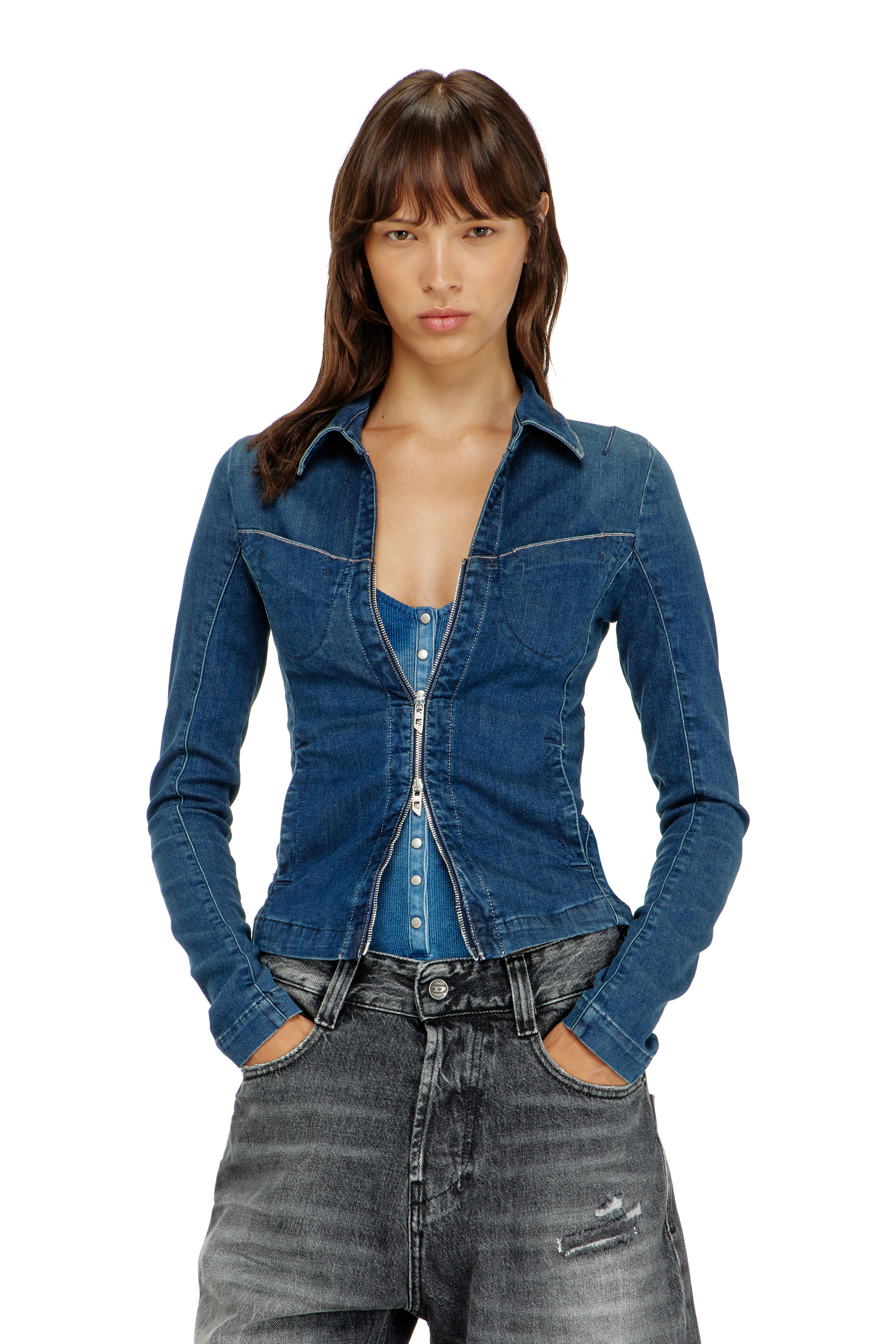 Diesel - DE-QUINOR-S1, Female's デニムシャツ in ミディアムブルー - 3