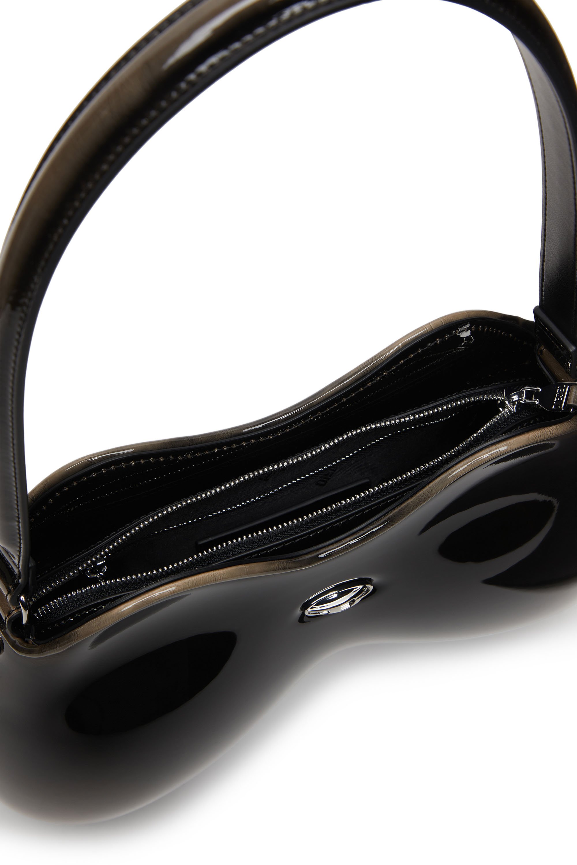 Diesel - DOUBLE-D SHOULDER, Female's Rigid shoulder bag in dégradé glossy PU in ブラック/ブロンズ - 4