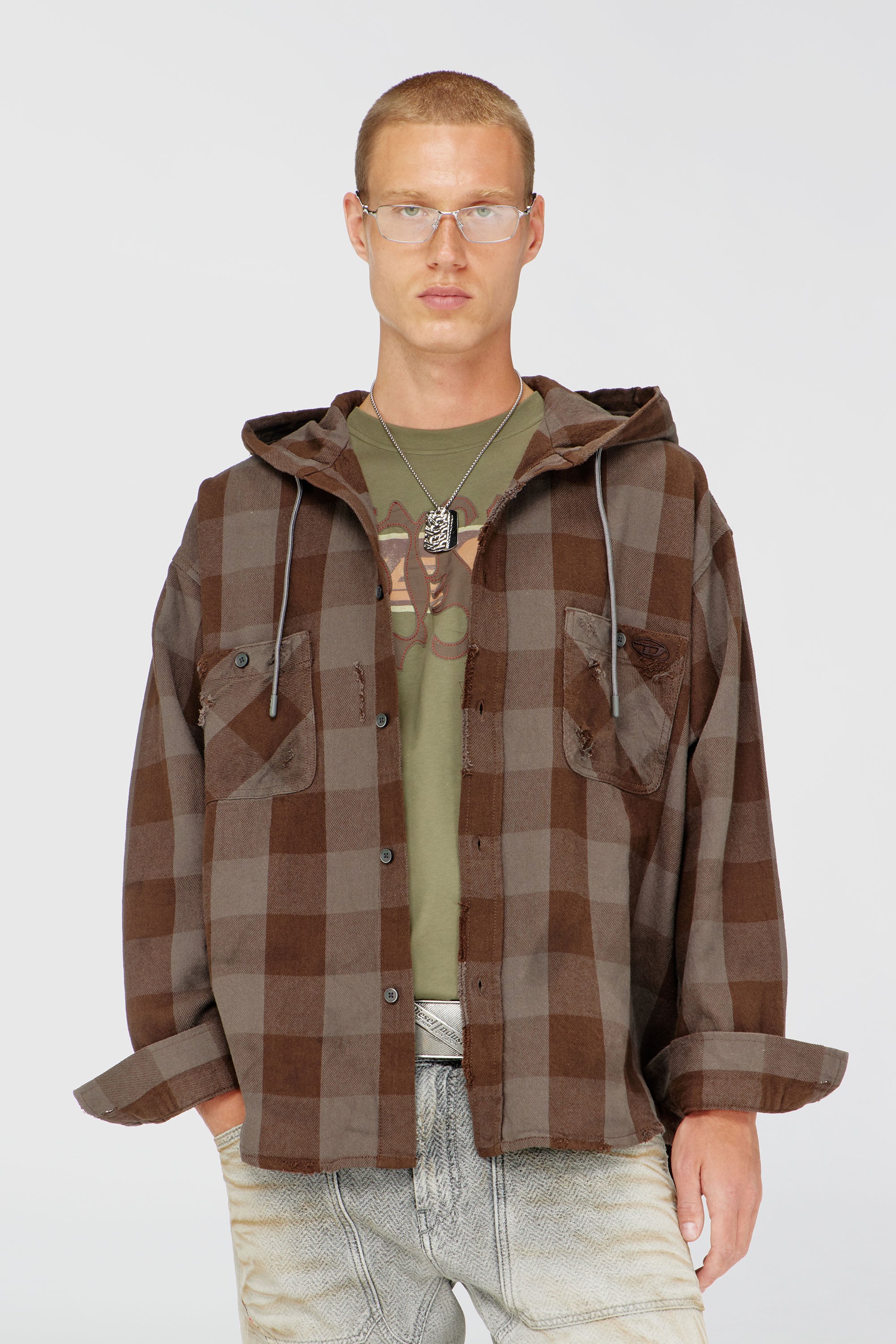Diesel - S-DRUM-HOODY, Male's シャツ in ブラウン - 1