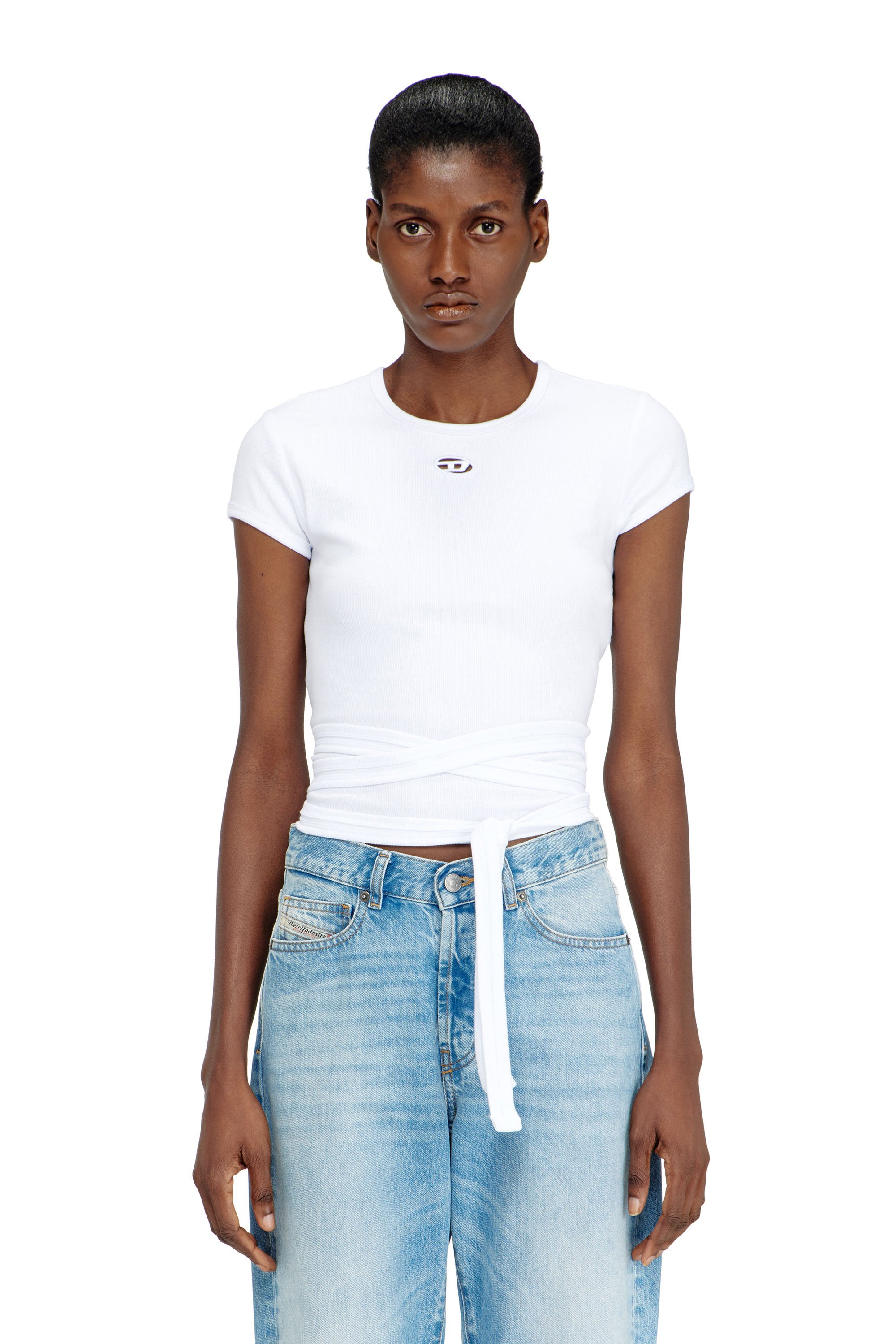Diesel - T-BUNNY-TAIL-S1, Female's Ribbed top with wrap-around laces in ホワイト - 2