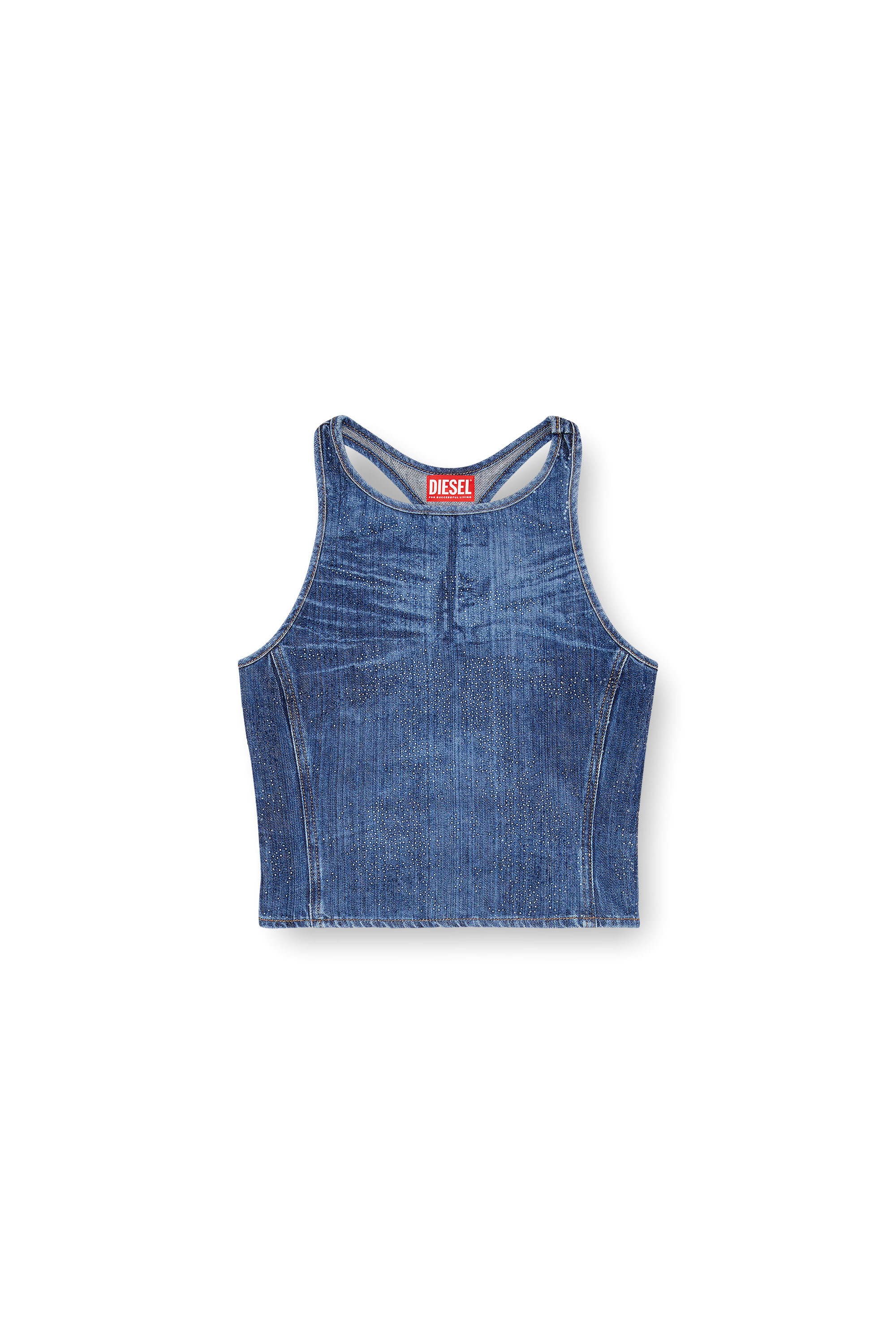 Diesel - DE-PLAQUE-S, Female's Racerback top in rhinestone denim in ミディアムブルー - 3