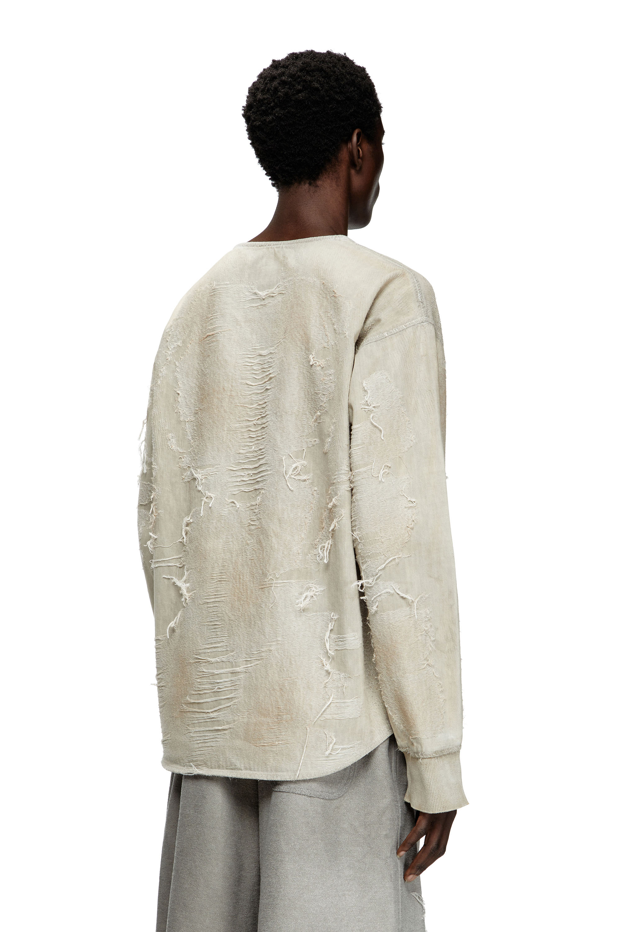 Diesel - D-JUST-FSG1, Male's Sweater in micro-distressed jacquard denim in ライトグレー - 4