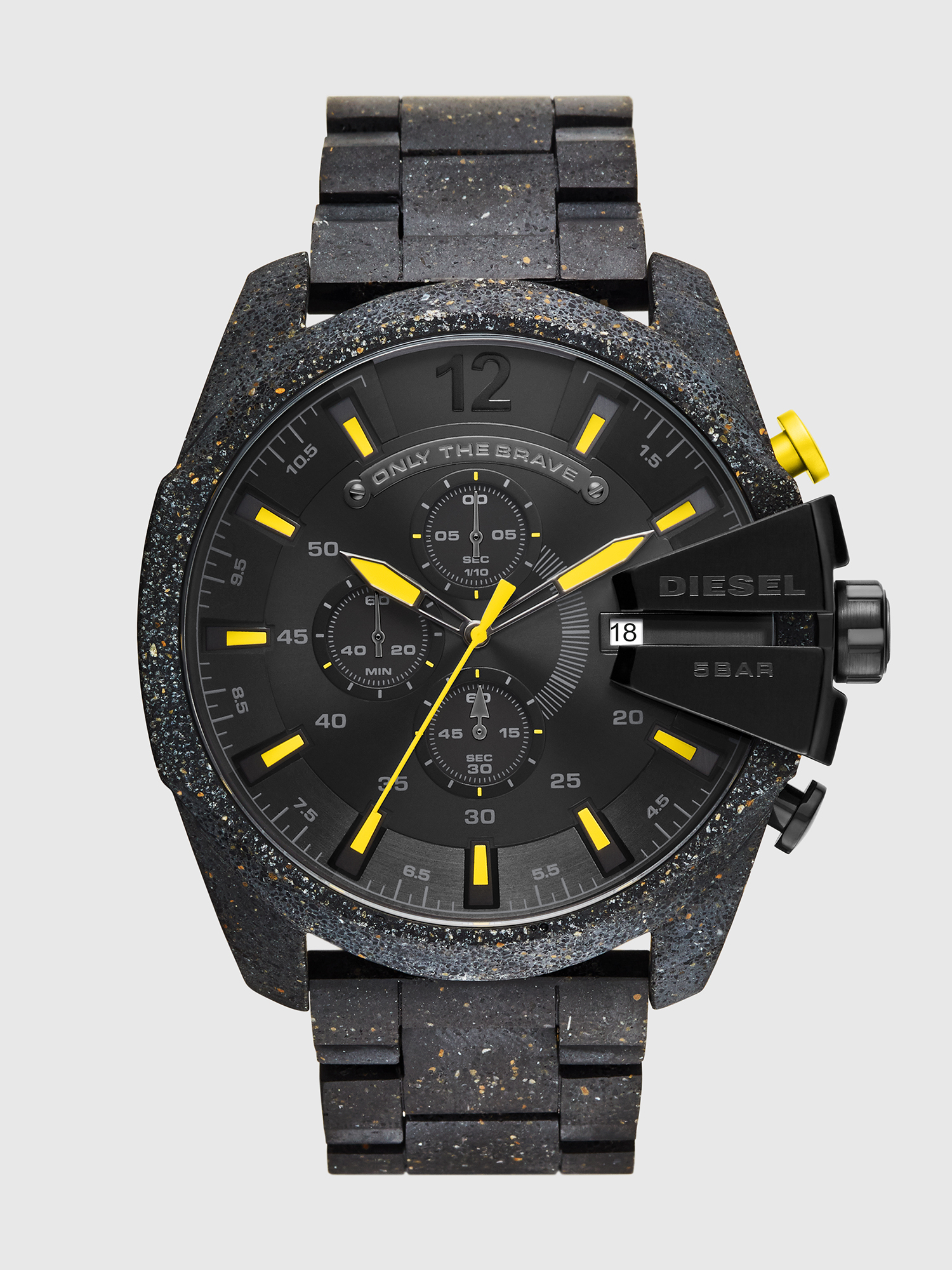 Diesel Men's Silver Stainless Steel, Black Leather | DZ4559