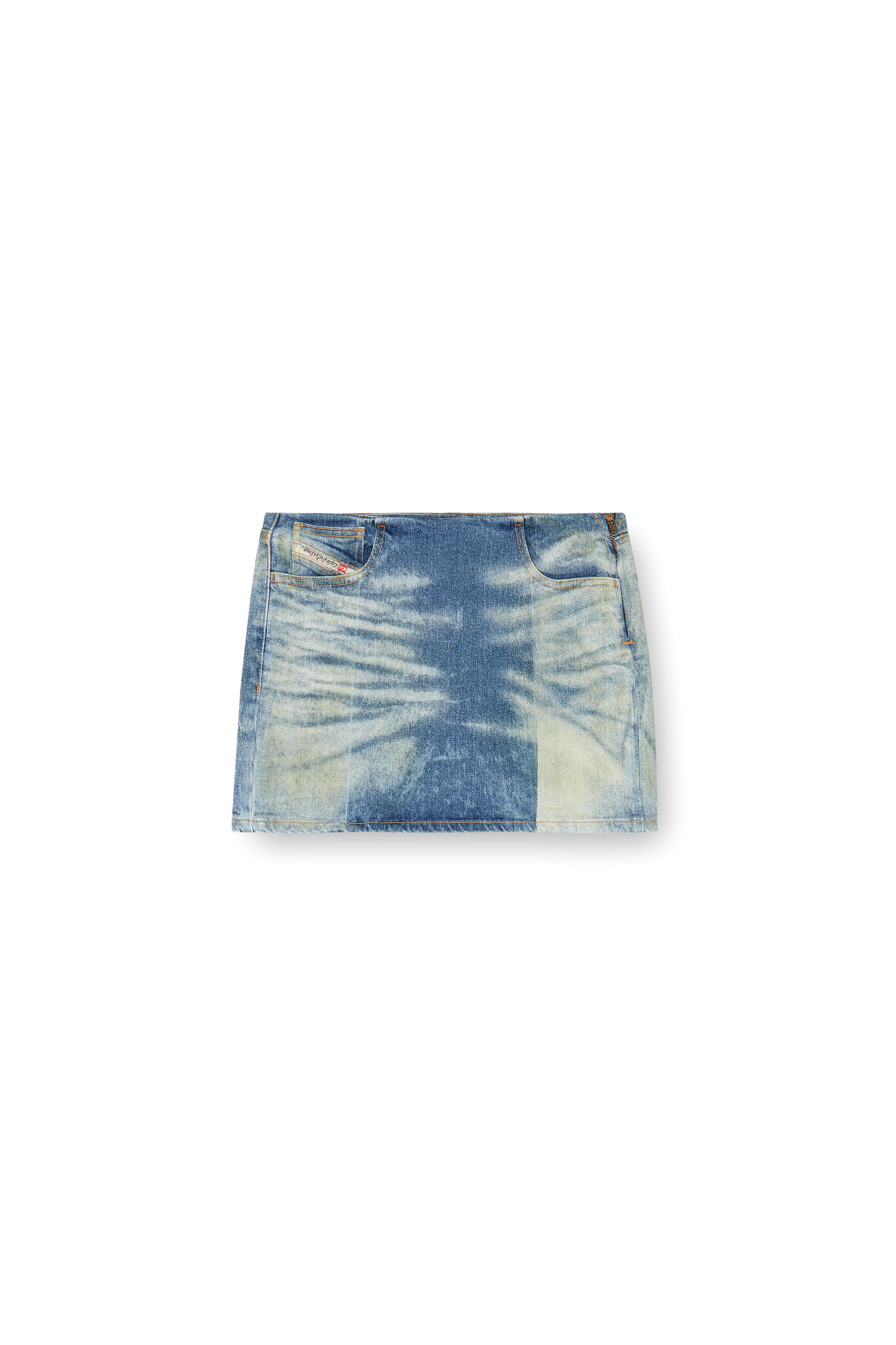 Diesel - DE-PRA-MINI-FSF, Female's Denim miniskirt with solarised folds in ミディアムブルー - 3