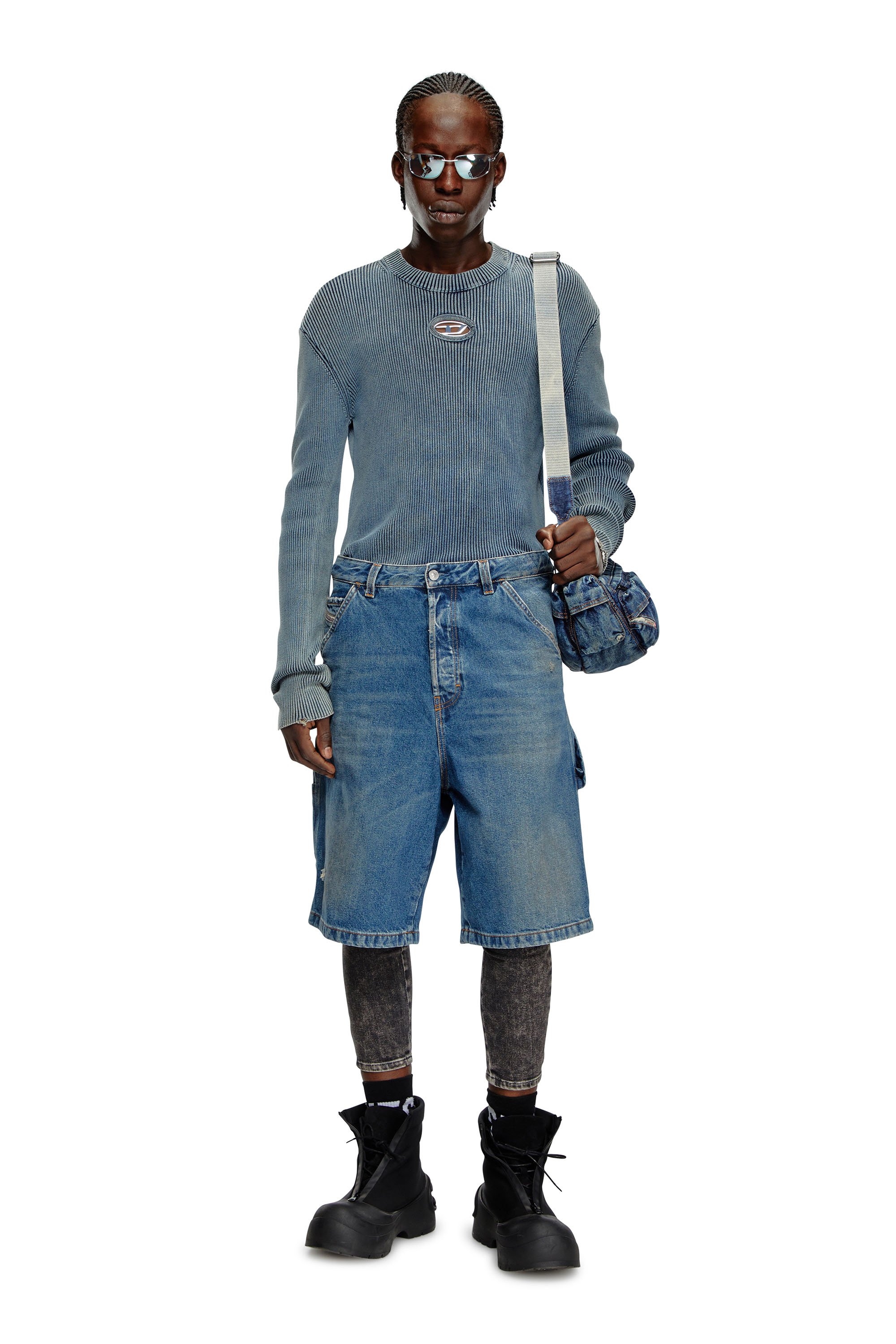 Diesel - K-DARIN-A, Male's Cut-out jumper with Oval D in ブルー - 2