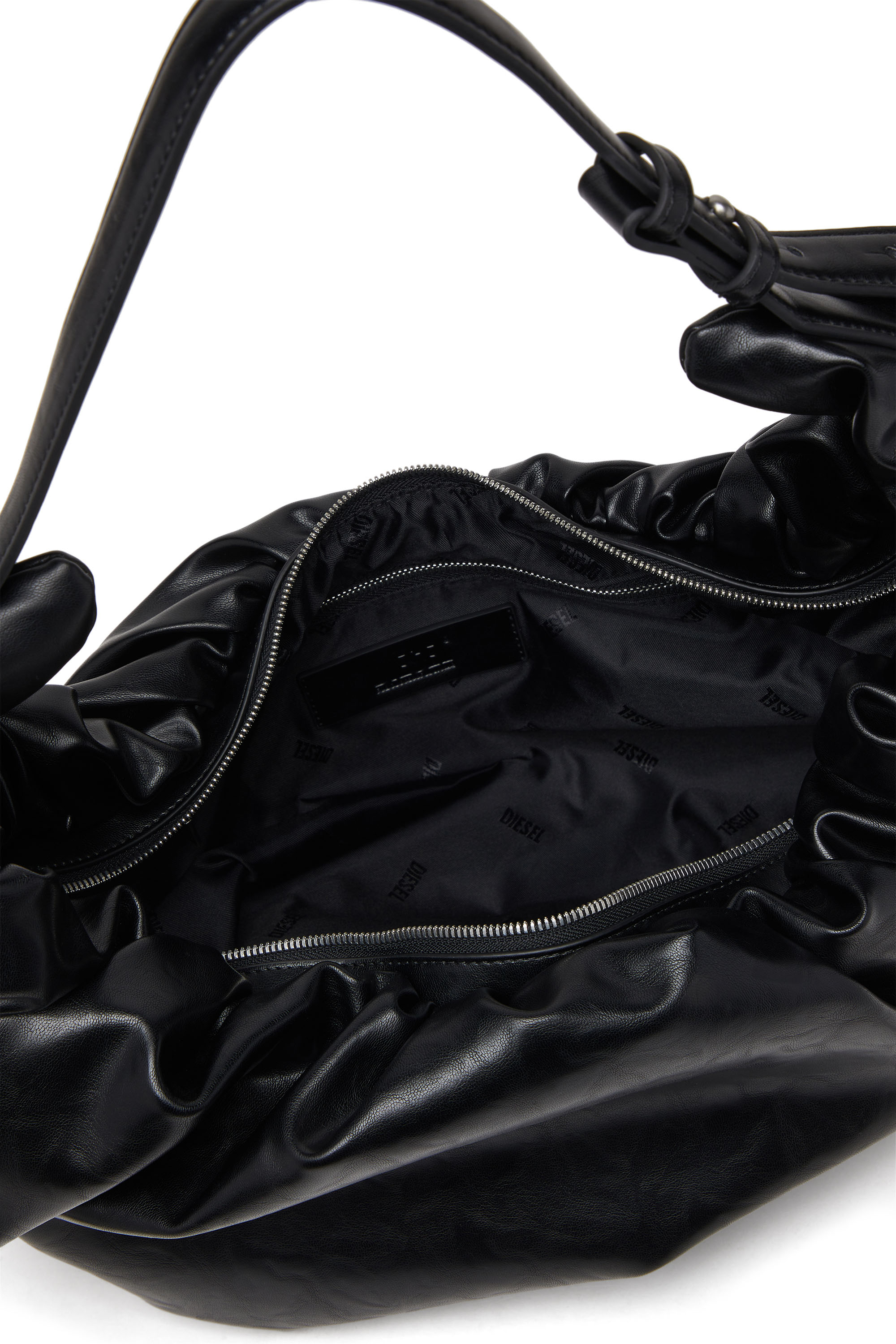Diesel - GRAB-D HOBO L, Female's Grab-D L-Large scrunched hobo bag in shiny PU in ブラック - 3