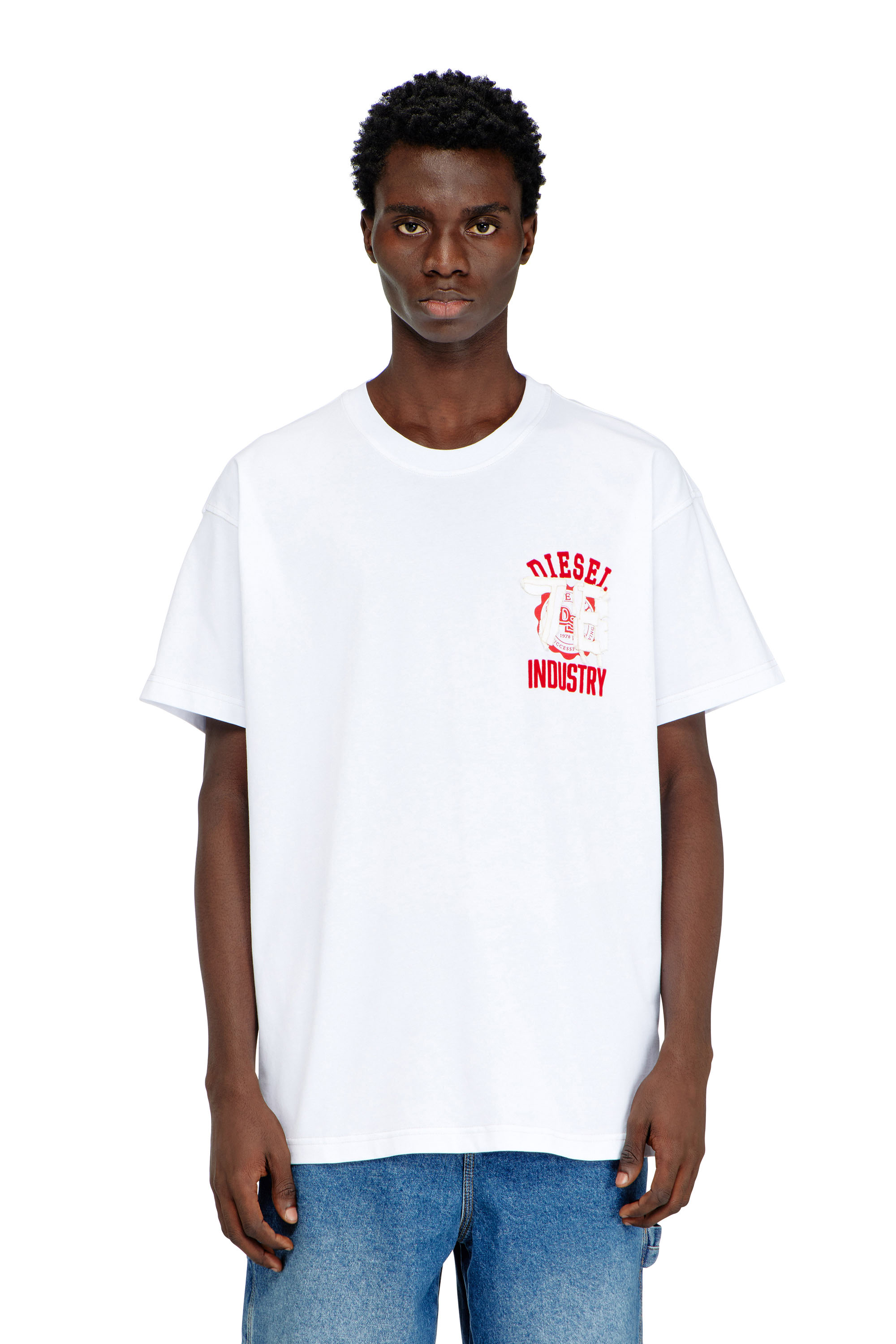 Diesel - T-NORM-V14, Male's T-shirt with Industry flocked print in ホワイト - 1