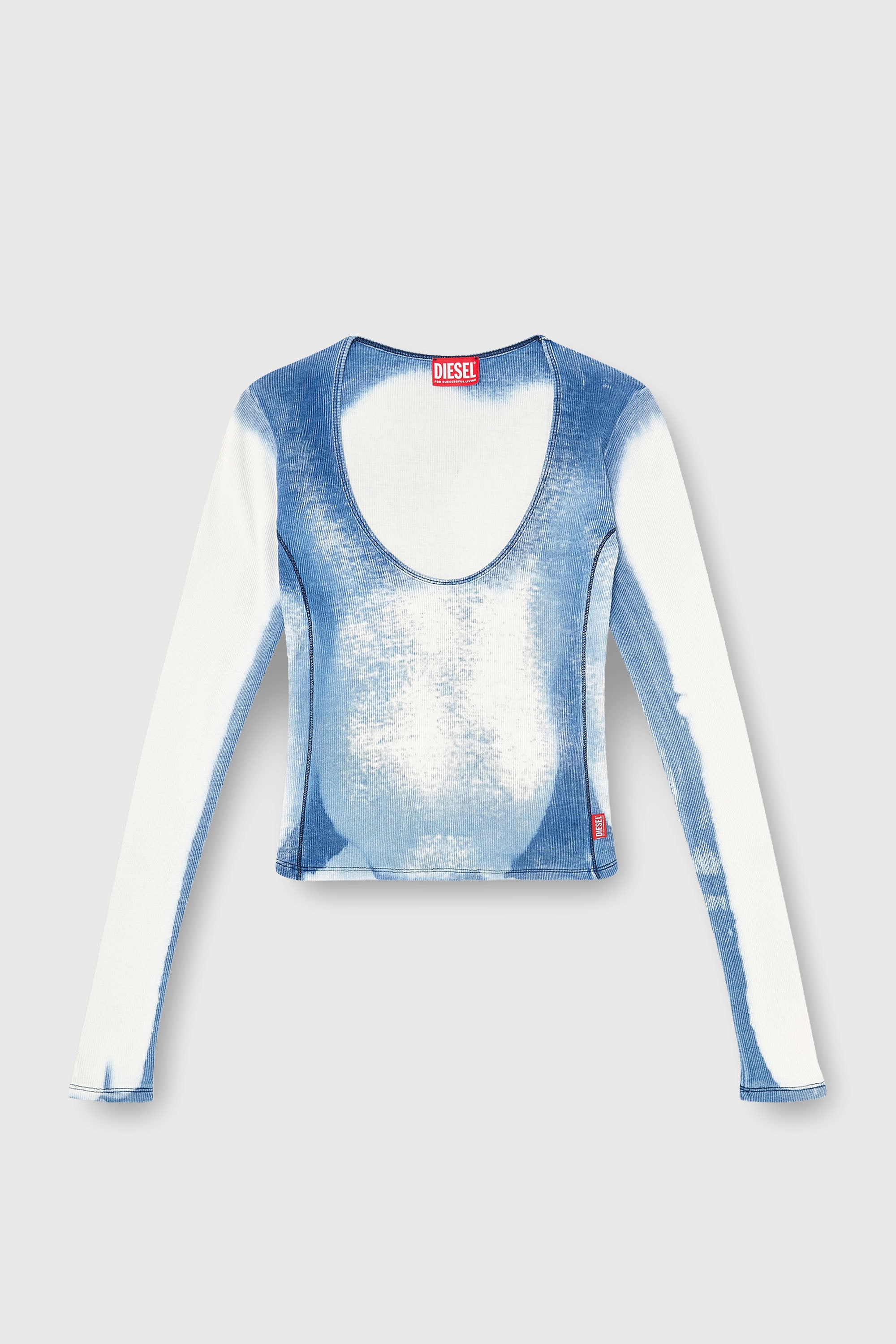 Diesel - T-ULIO, Female's Rib-jersey top with X-ray denim effect in ライトブルー - 2