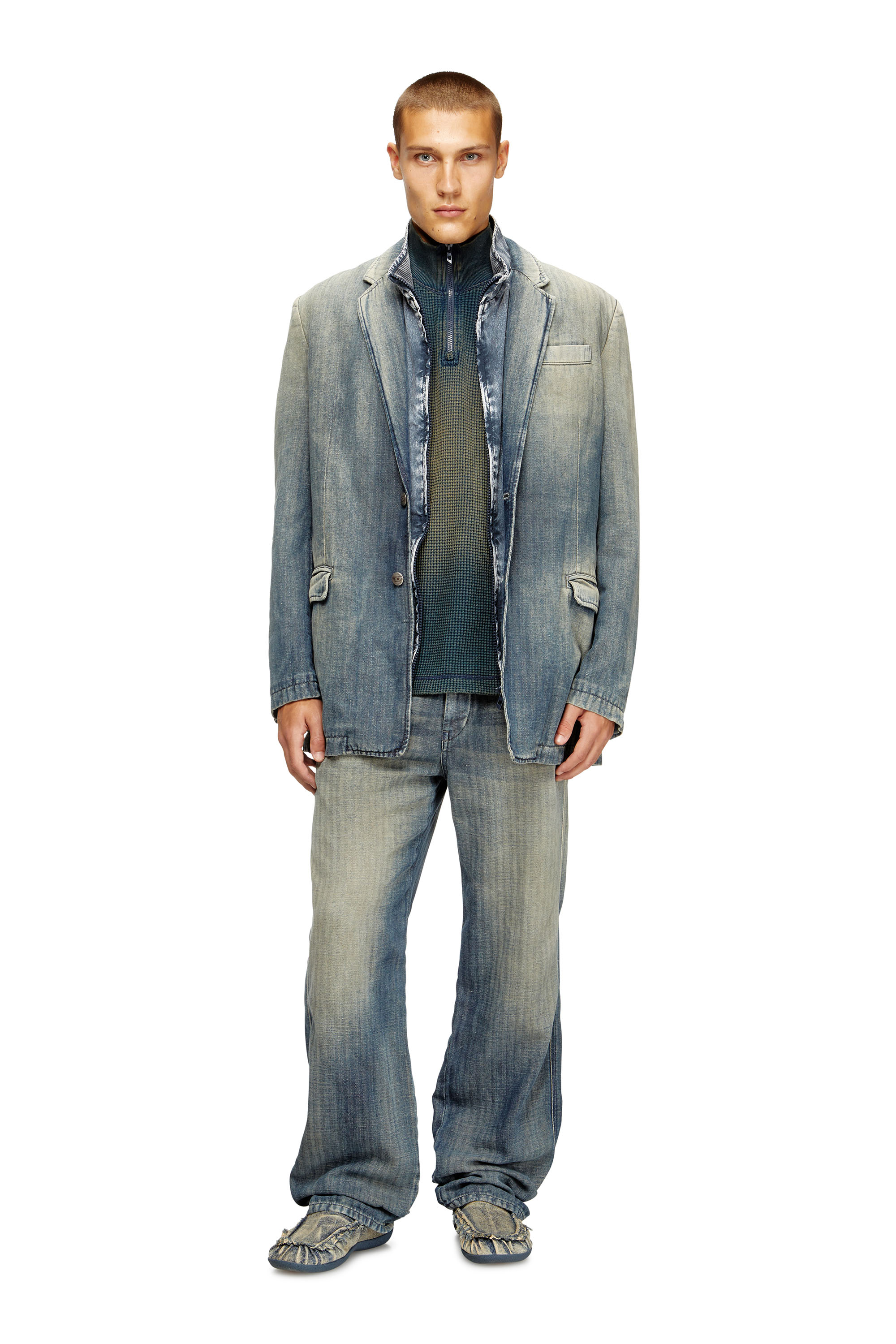 Diesel - D-REGER-D, Unisex's Blazer in dirt-effect herringbone denim in グレー/ブルー - 2