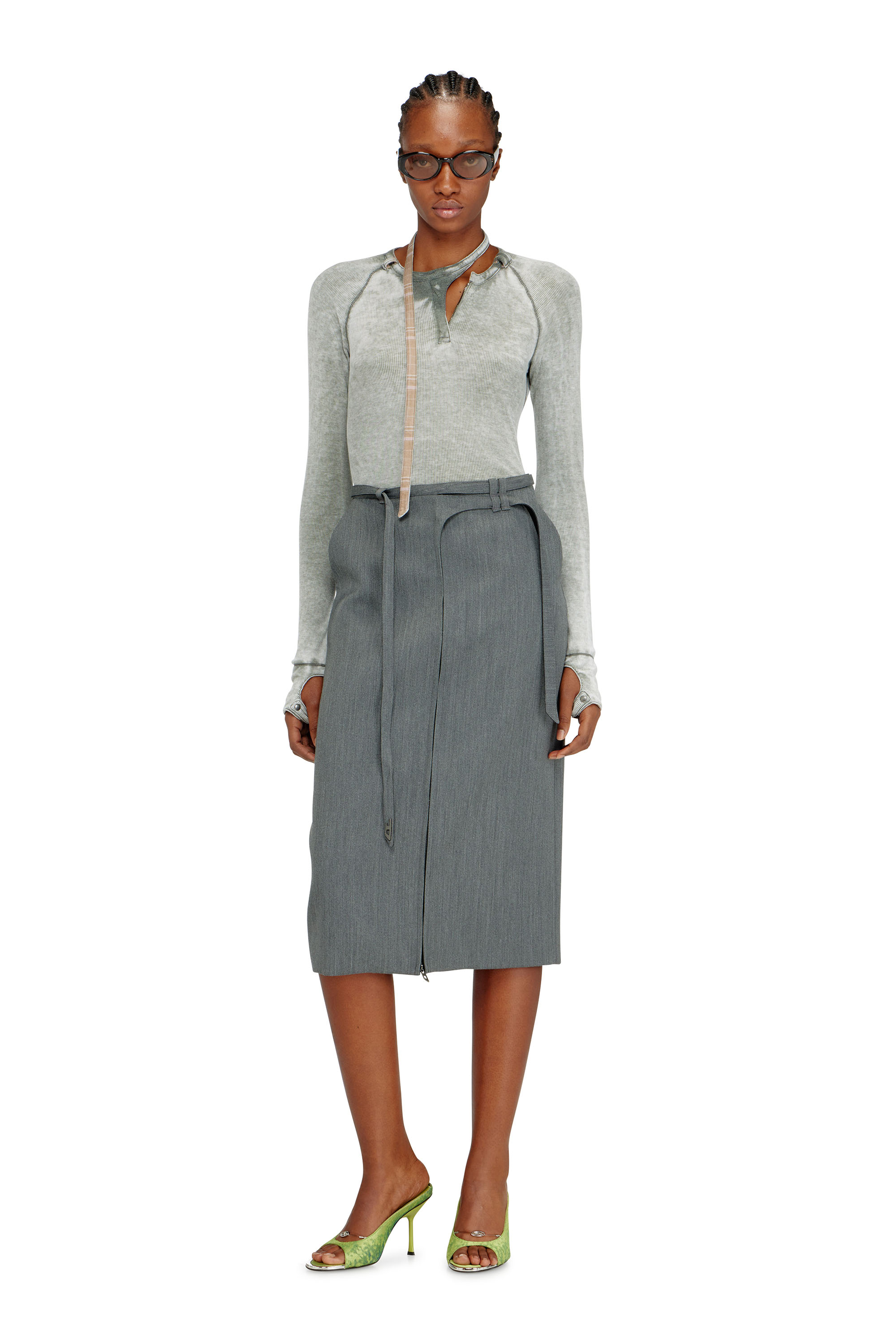 T-ECLA Rib-jersey top with biker neck strap｜グレー｜ウィメンズ
