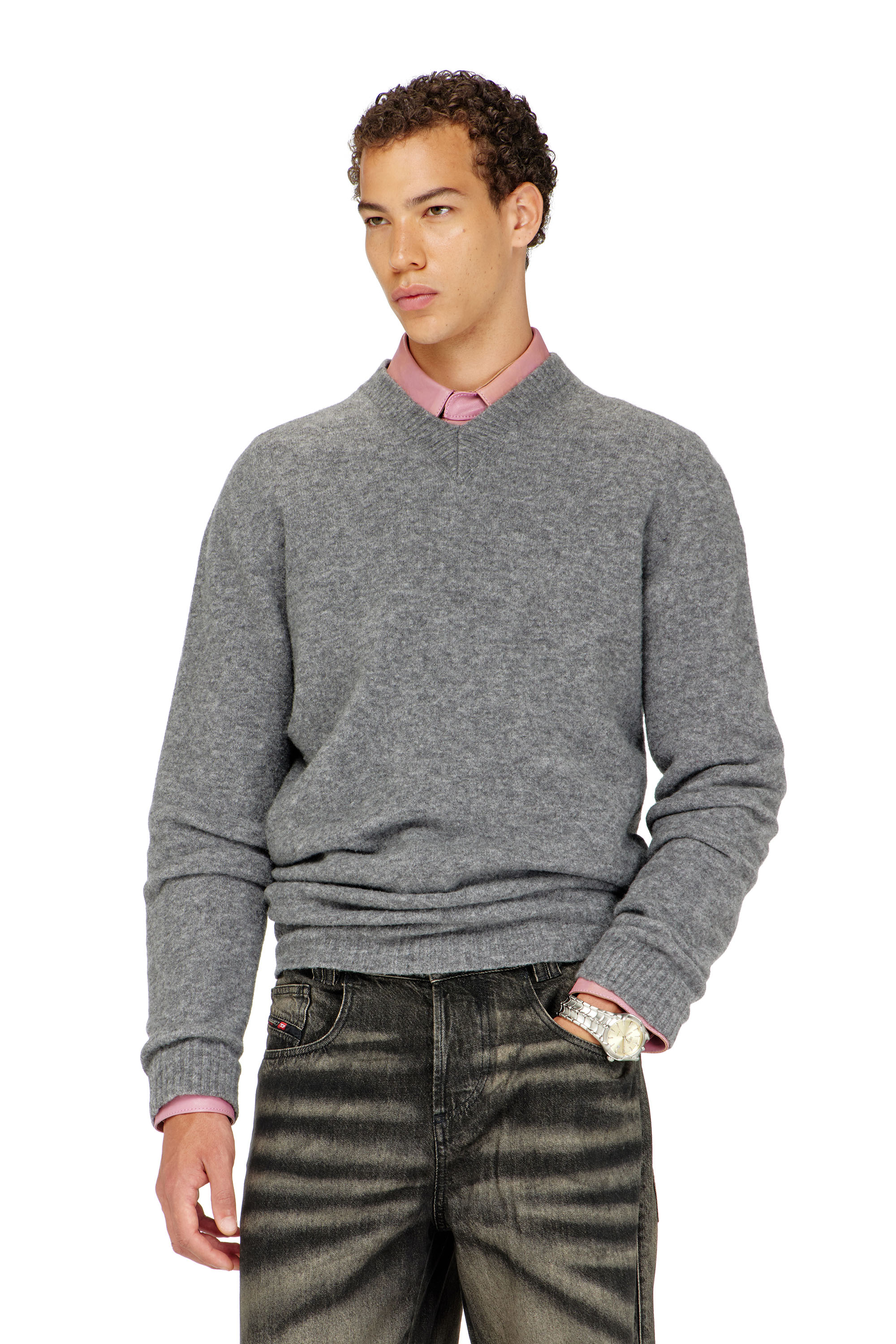 Diesel - K-ANDIE, Male's V-neck jumper in wrinkled boiled knit in null - 3