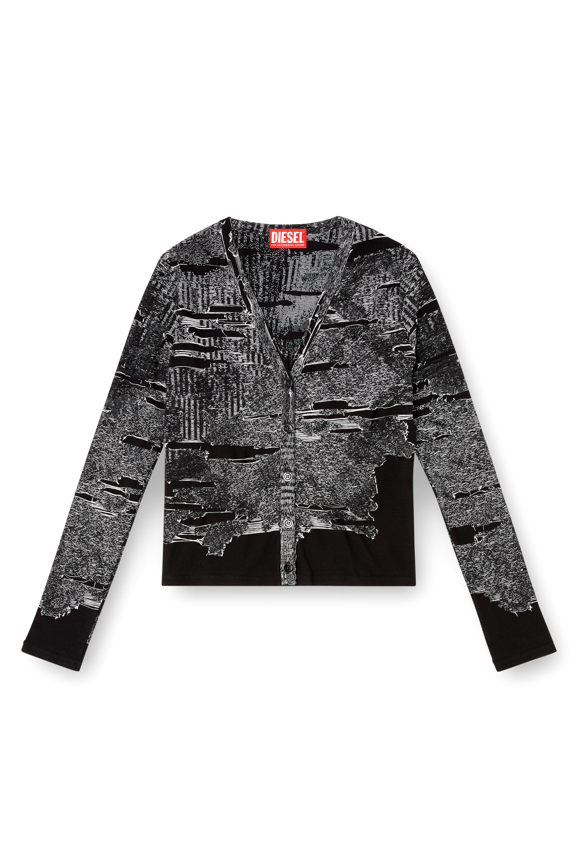 Diesel - M-ALIMA-L, Female's Cardigan with engineered distressing in ブラック - 3