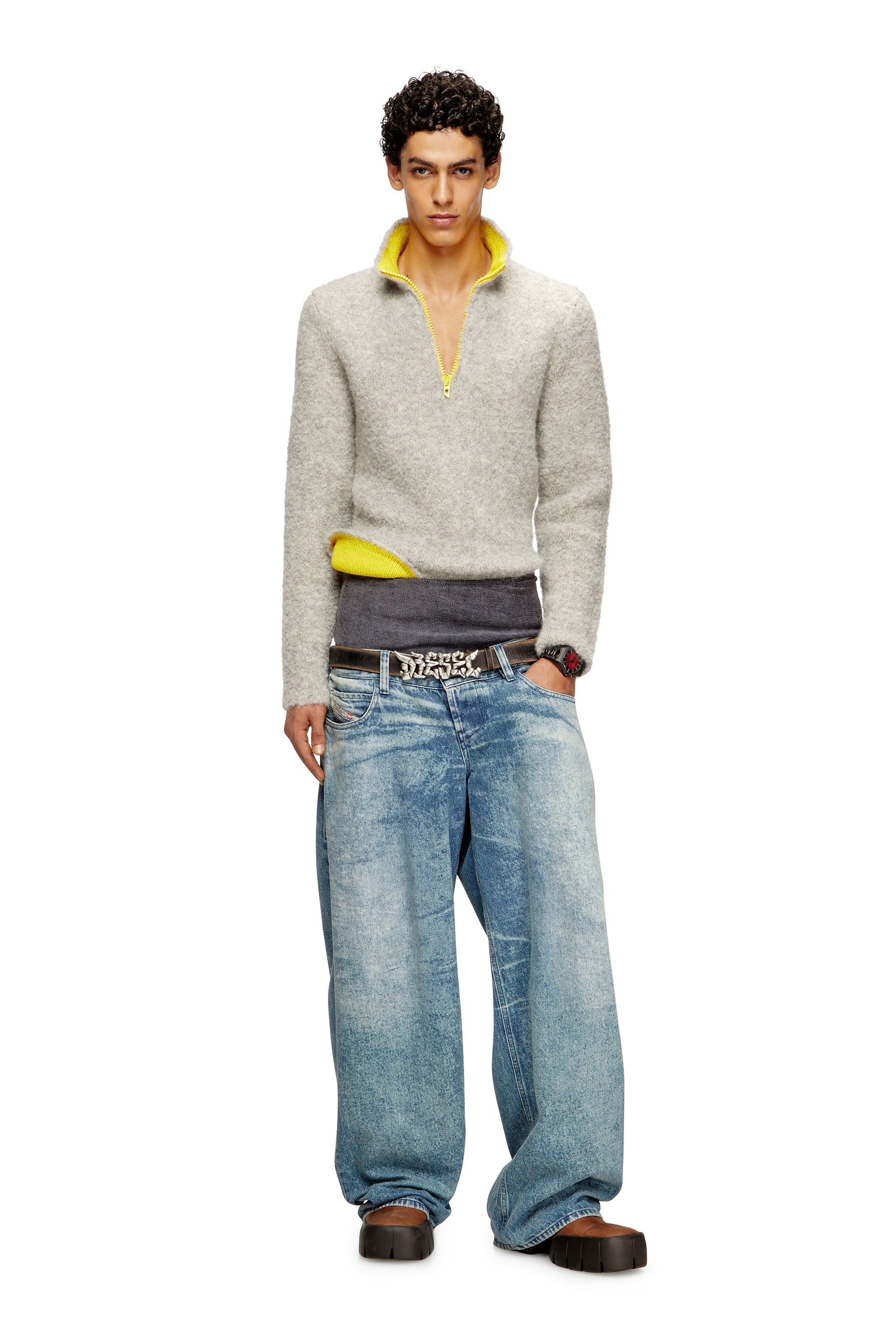 Diesel - K-ELLER, Male's Half-zip jumper with contrast interior in グレー - 2