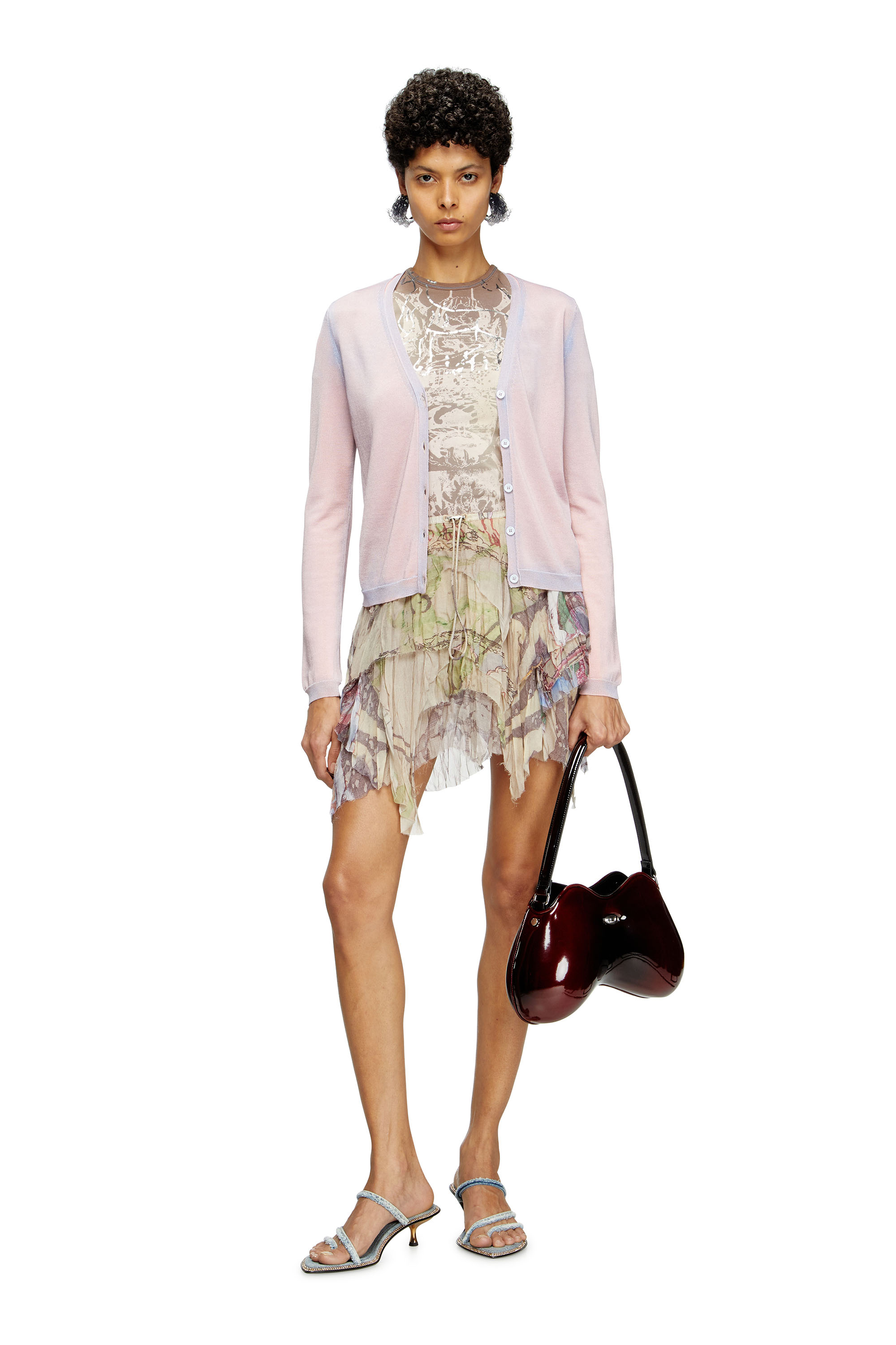 Diesel - M-VITTA, Female's カーディガン in ピンク / ホワイト - 1