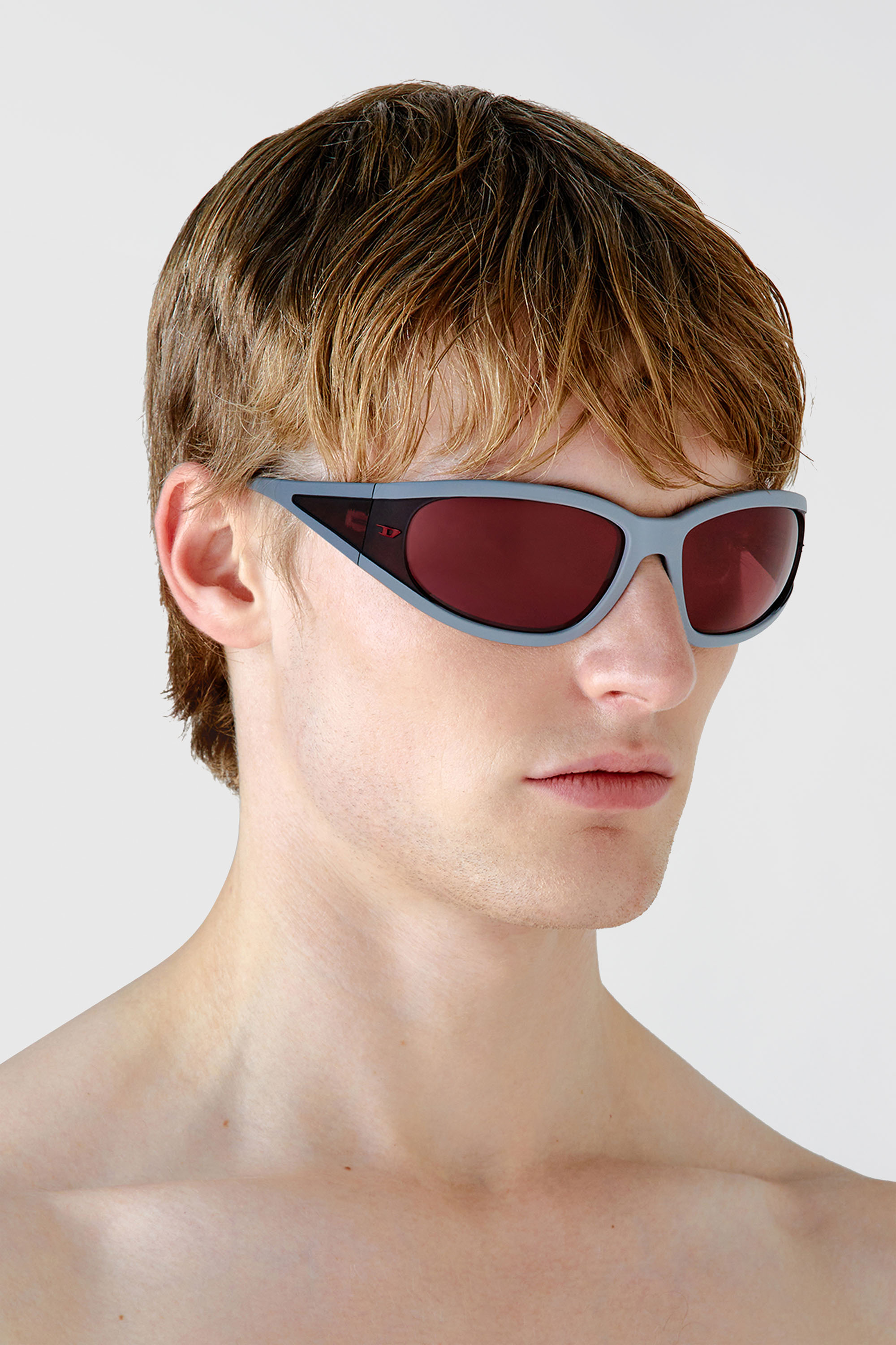 Diesel - 0DL3002, Unisex's Rectangular sunglasses in acetate in グレー/レッド - 4