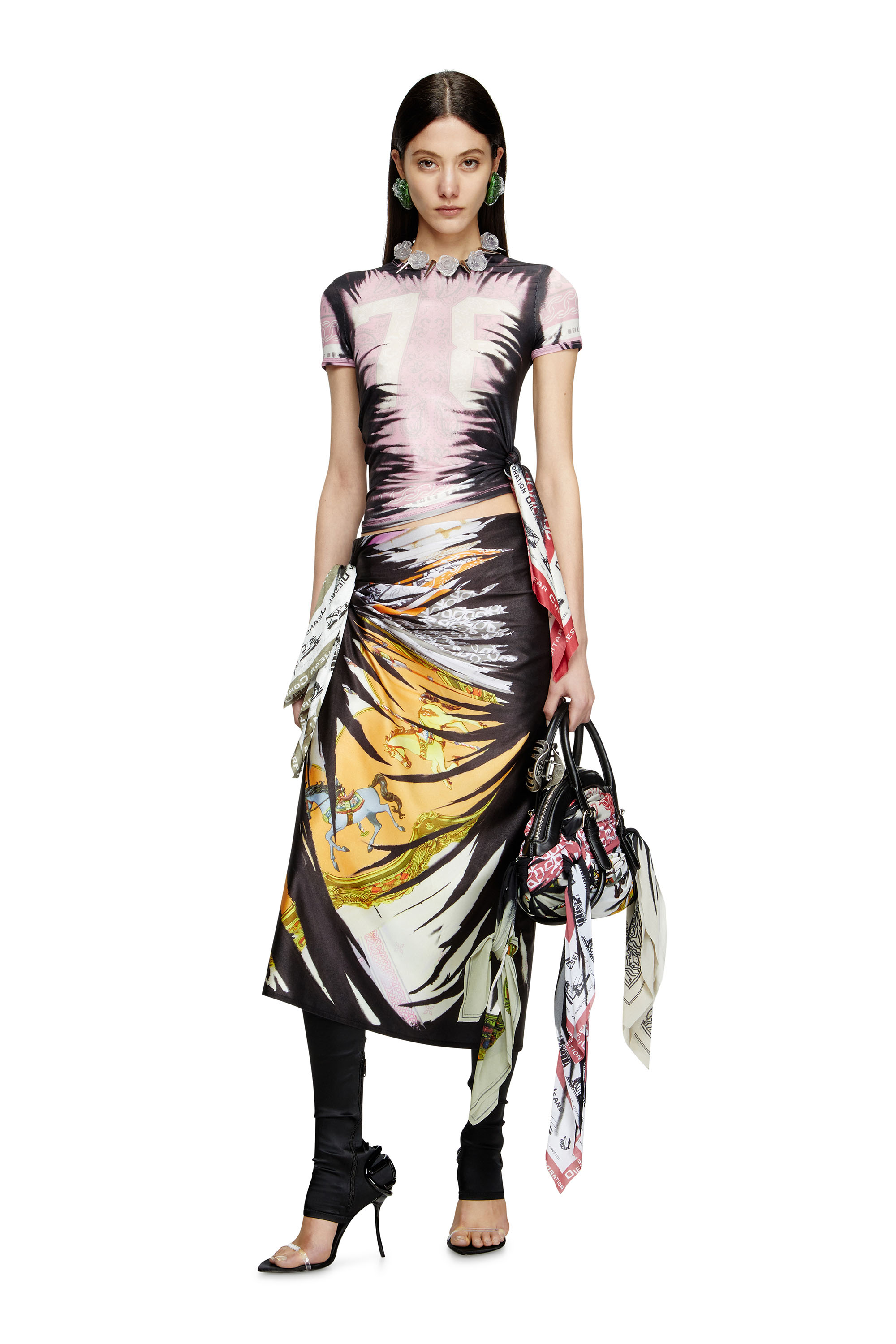 Diesel - O-PARY, Female's Draped skirt with bandana print in ブルー/ホワイト - 1