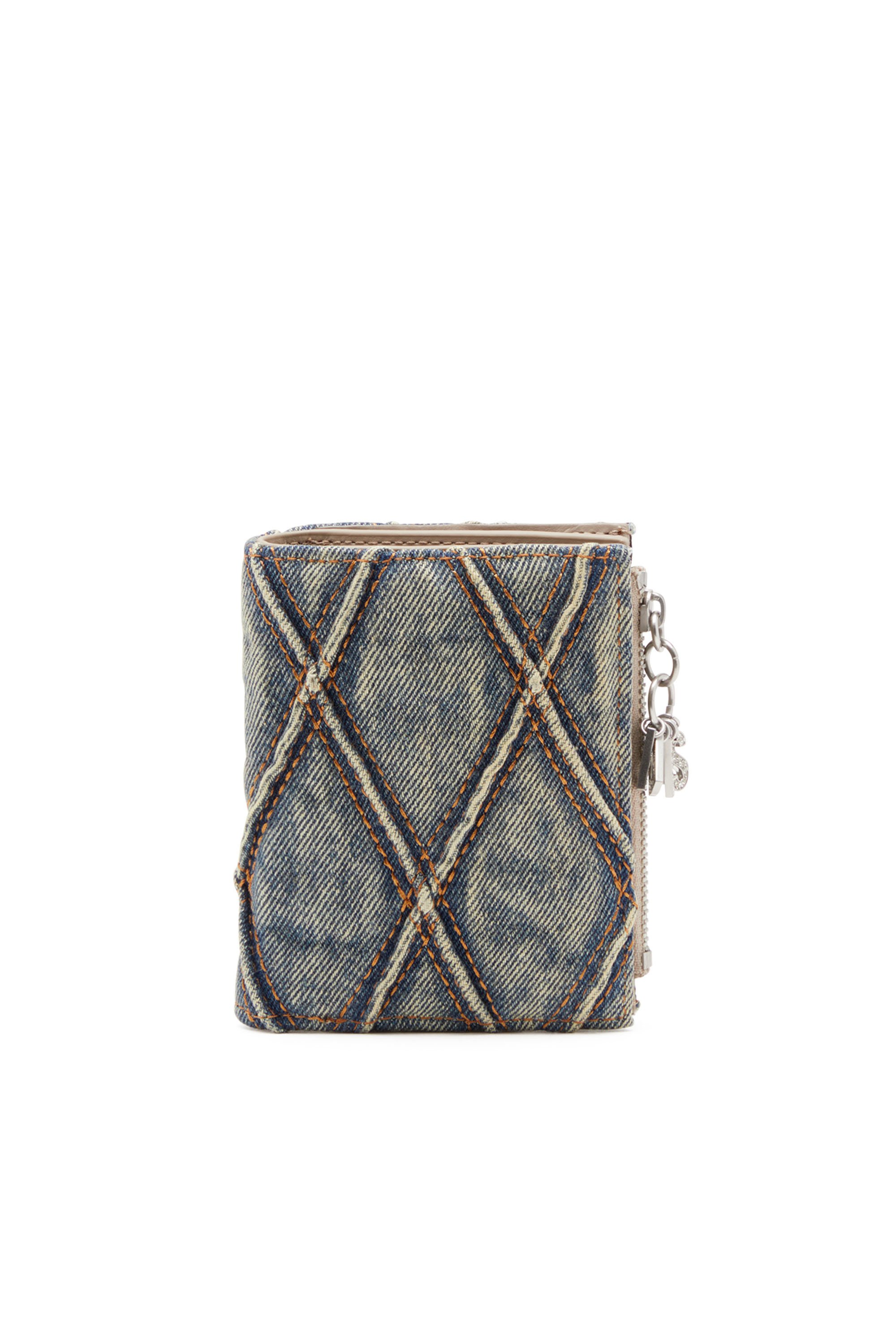 Diesel - CHARM D- BI FOLD ZIP II, Female's Small wallet in Argyle quilted denim in ブルー - 1