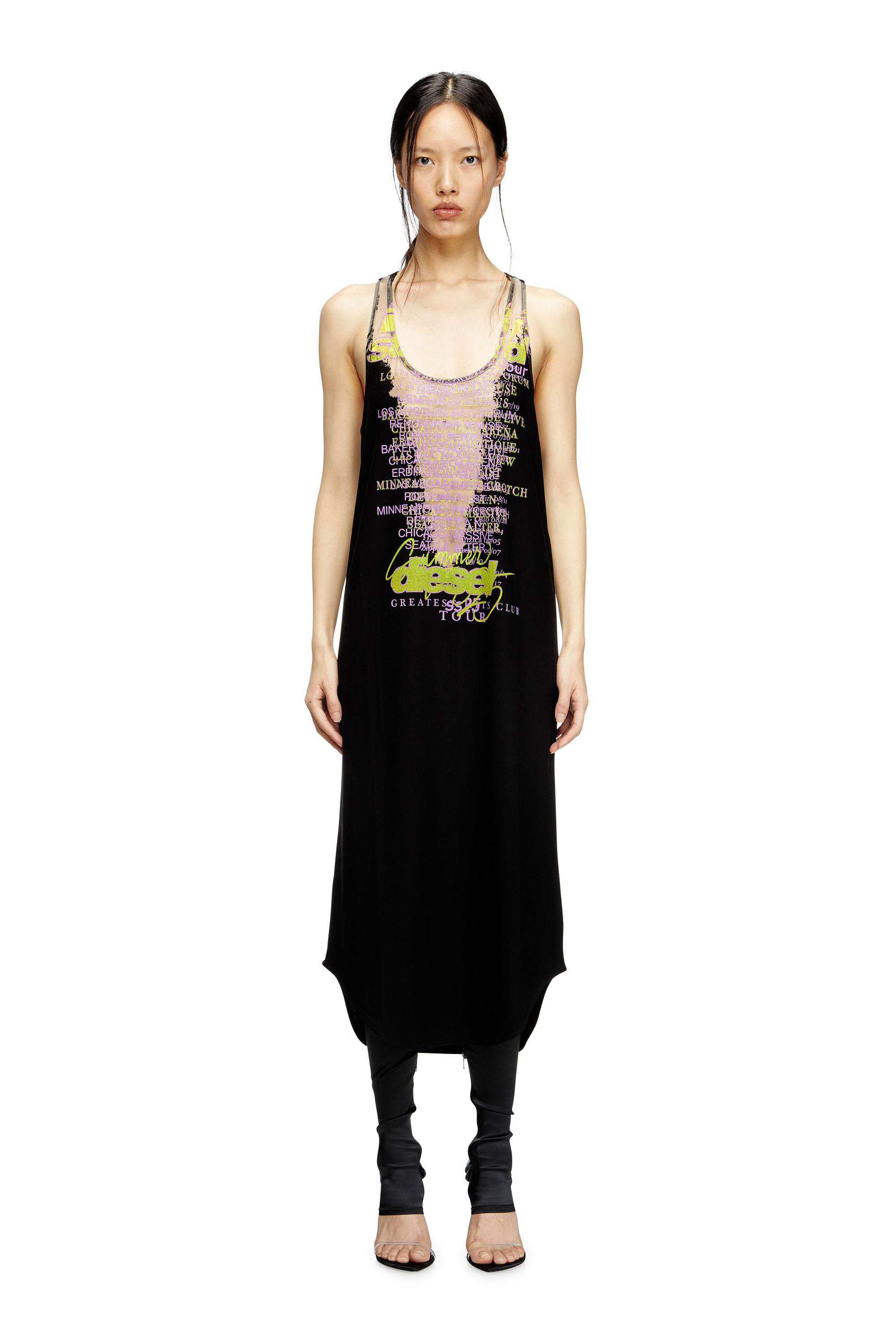 Diesel - D-SHANY-LONG, Female's Sleeveless tank dress with lyrics print in ブラック - 3