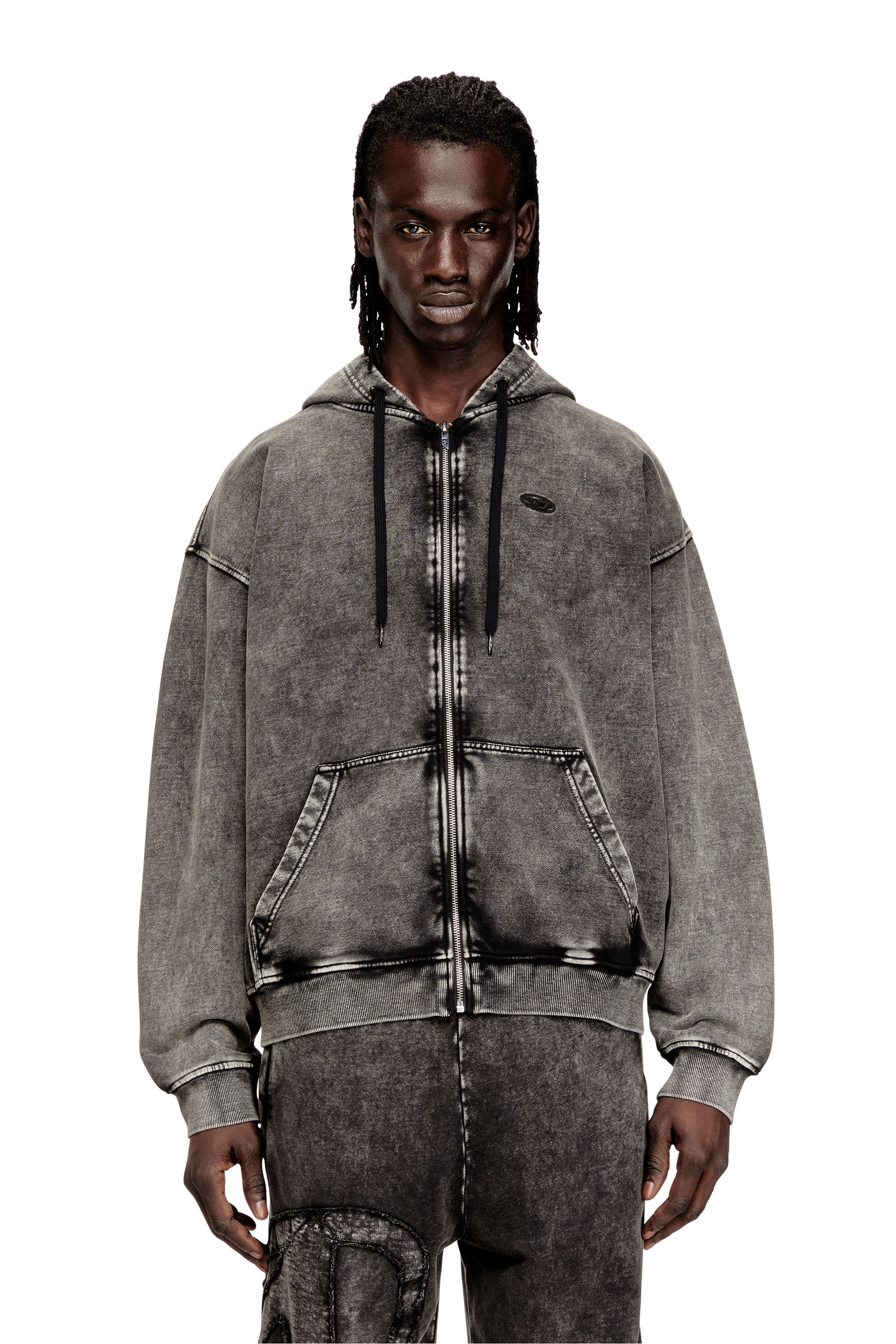 Diesel - S-BOXT-HOOD-ZIP-DEN, Male's ジップアップパーカー in グレー - 1