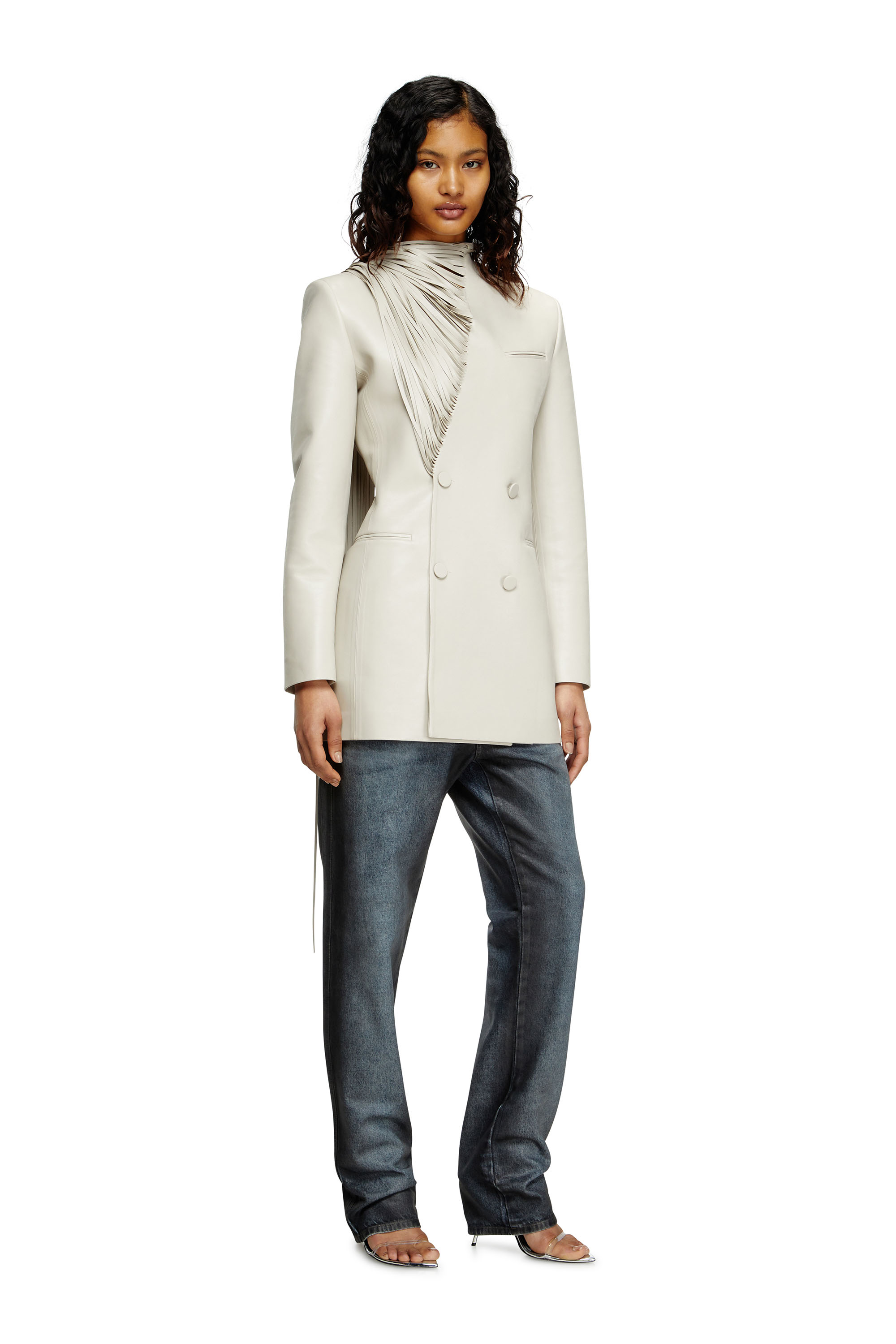 Diesel - G-SHANK, Female's Short coat with shredded scarf fringing in ライトグレー - 3