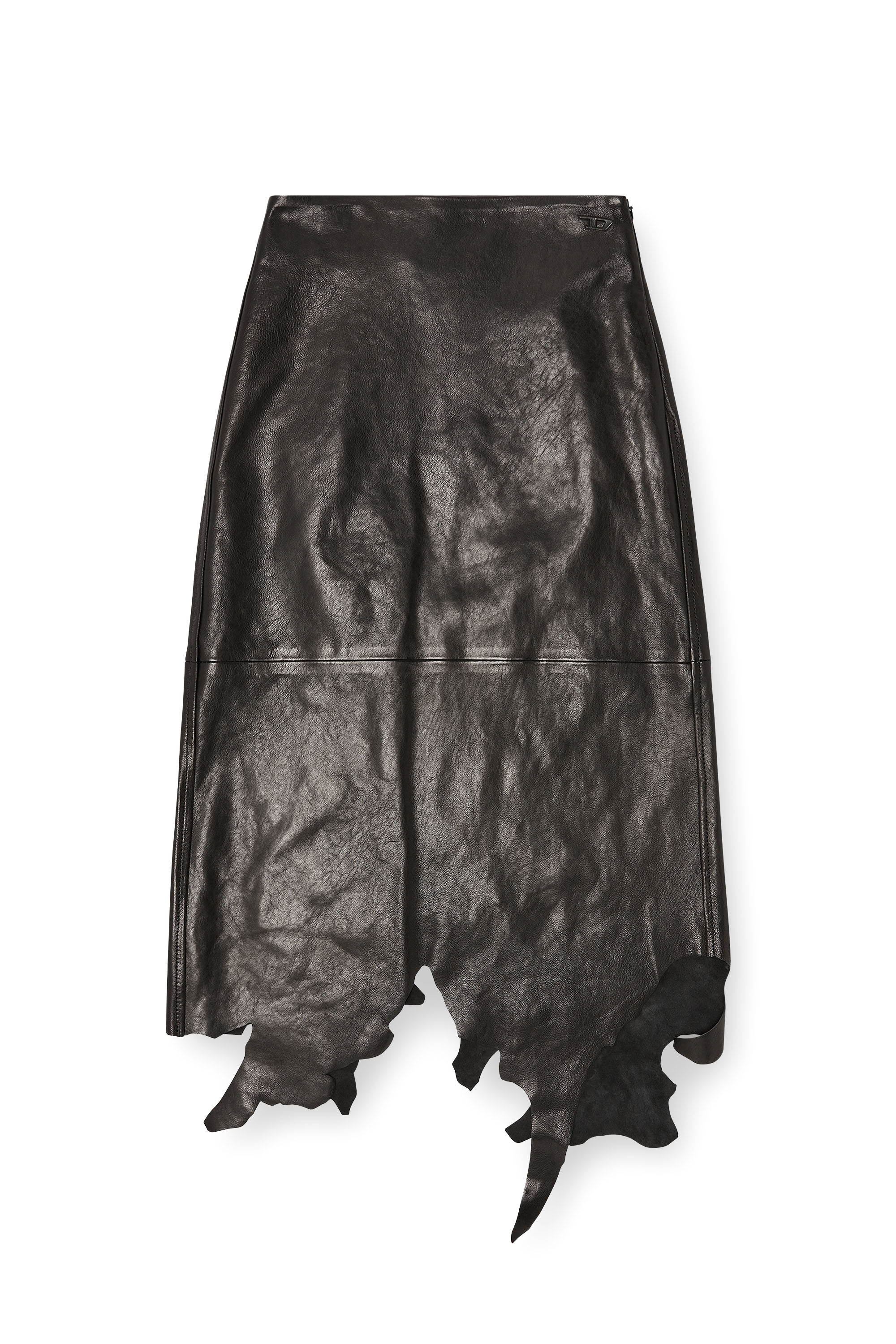 Diesel - L-TORN, Female's Leather midi skirt with jagged hem in ブラック - 2