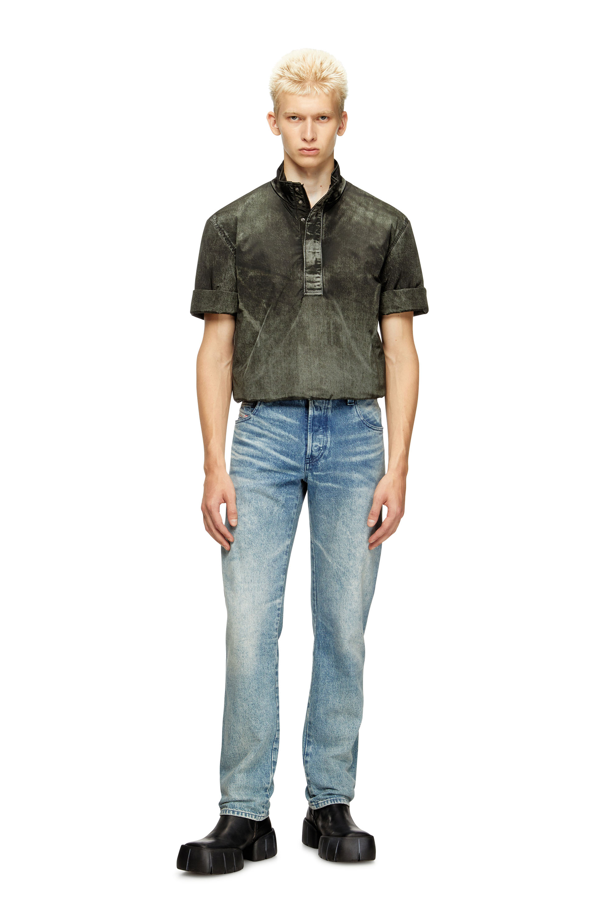 Diesel - J-VALOIS, Male's Short-sleeve jacket in denim-effect nylon in ブラック - 1