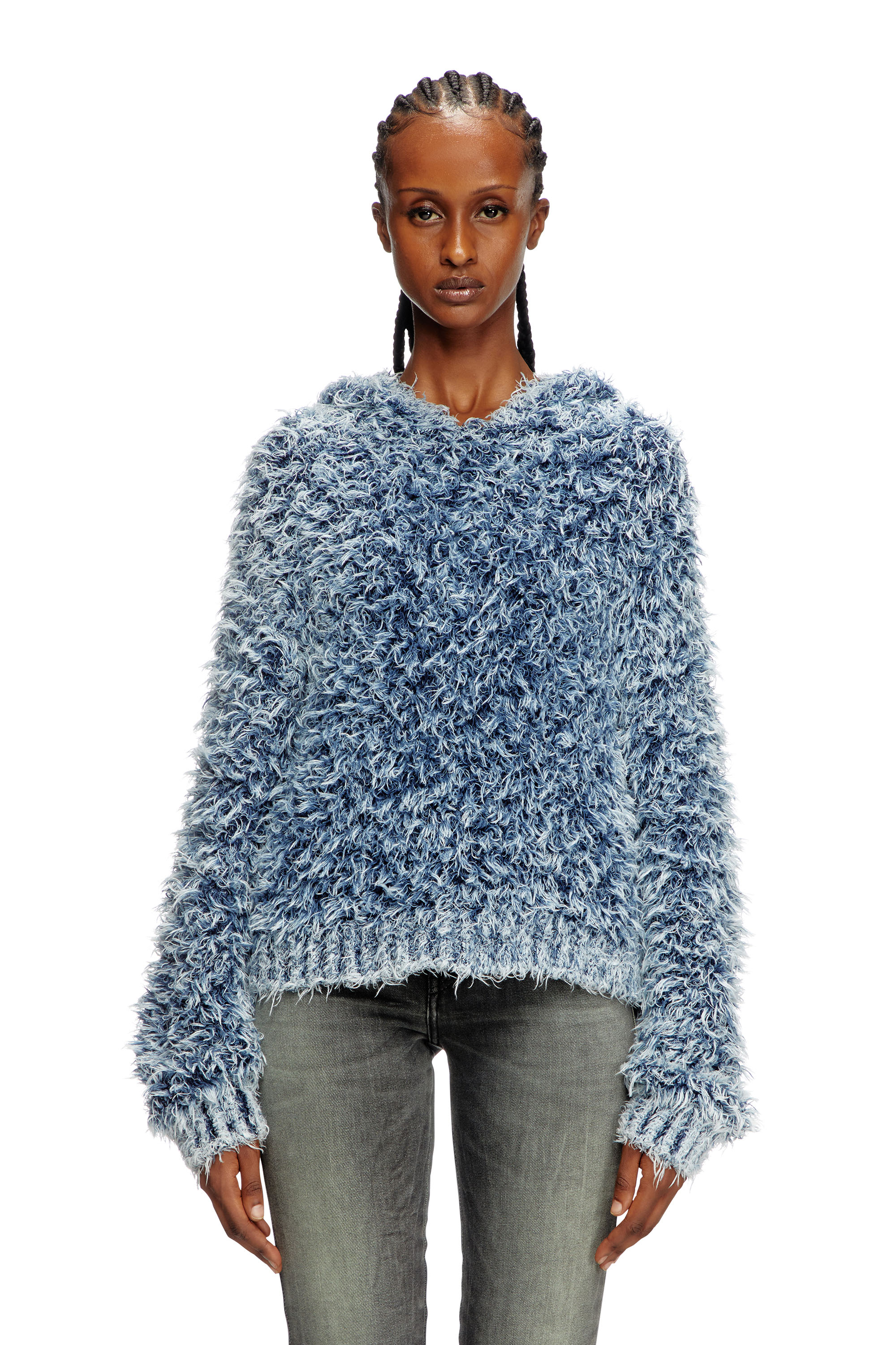 Diesel - M-DOLLY, Female's Textured-knit hoodie in ブルー - 1