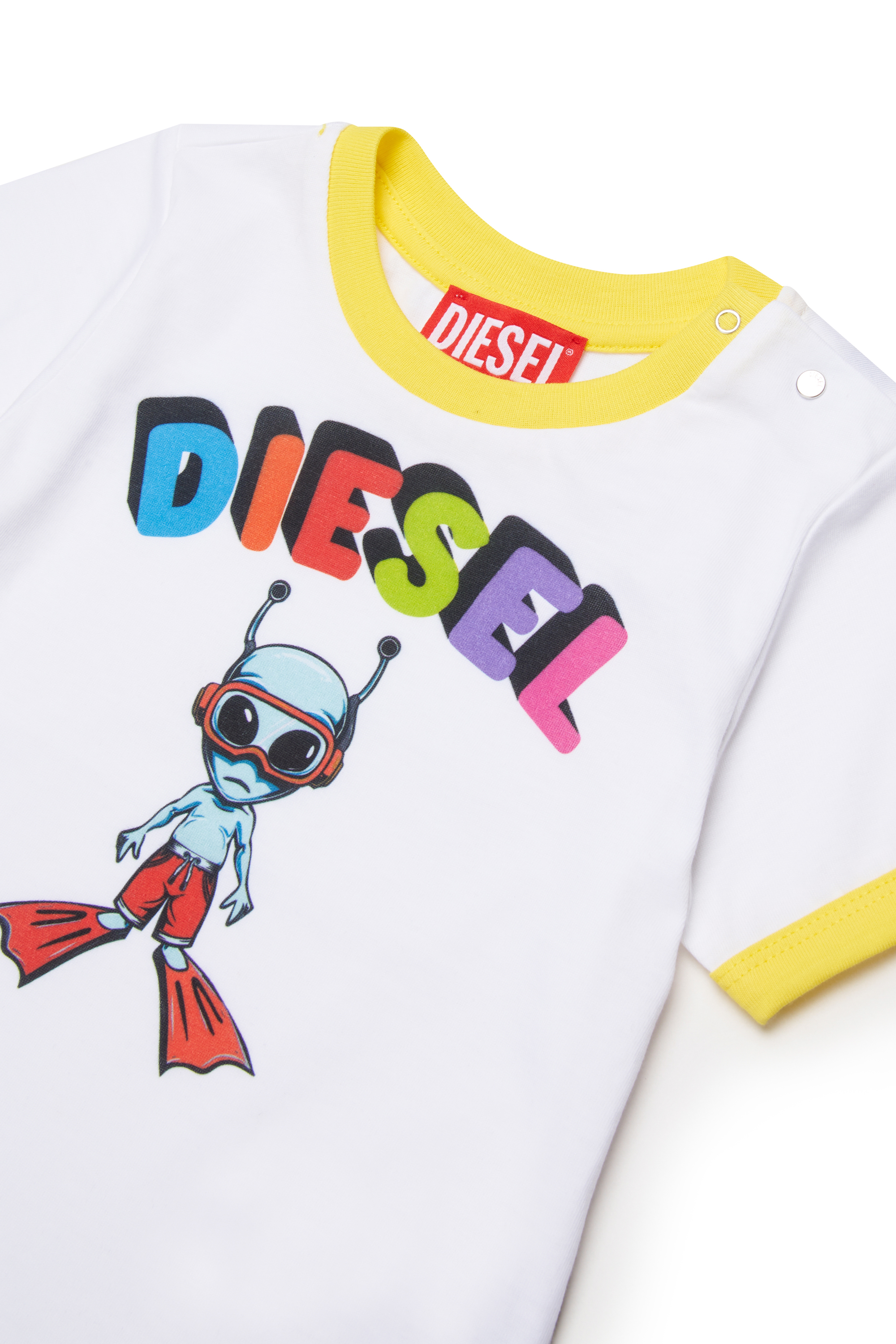 Diesel - MTIRULB, Male's Ring T-shirt with multicolor alien logo in ホワイト - 3