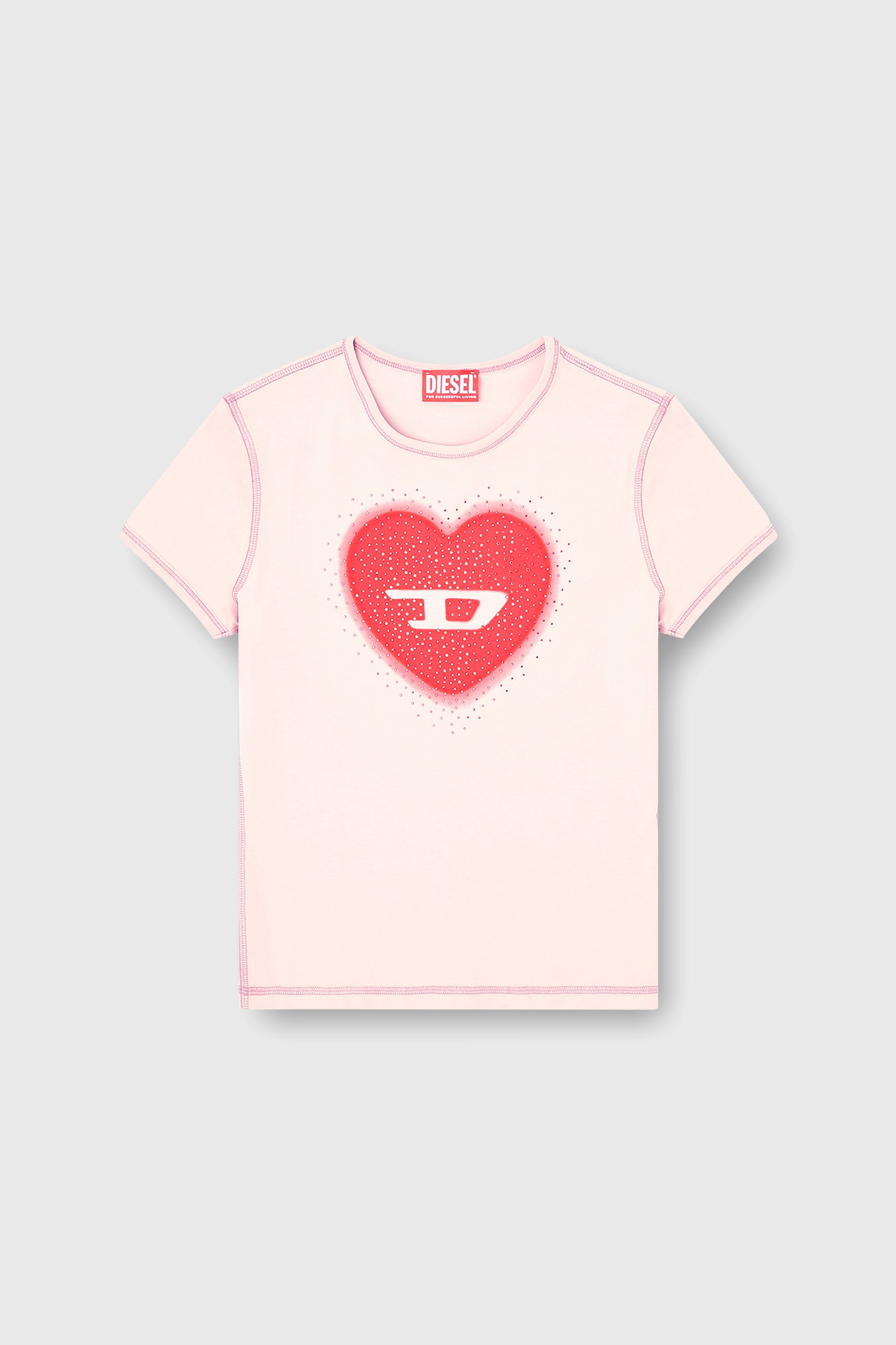 Diesel - T-UNCUTIES-LONG-S5, Female's Tシャツ in ピンク / ホワイト - 2