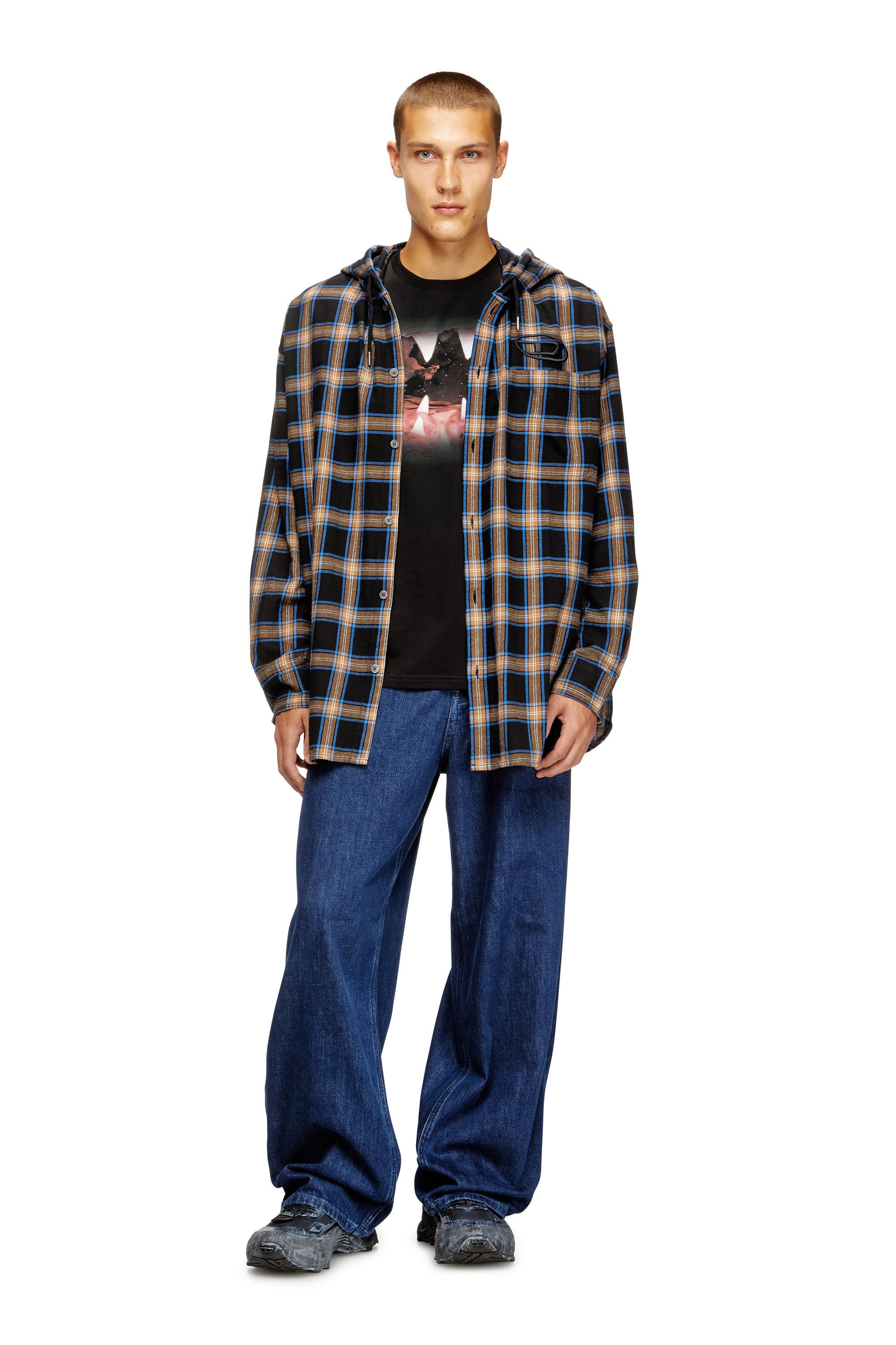 Diesel - S-DEWNY-HOOD-AJFI, Male's フード付きシャツ in ブラック/ブルー - 2