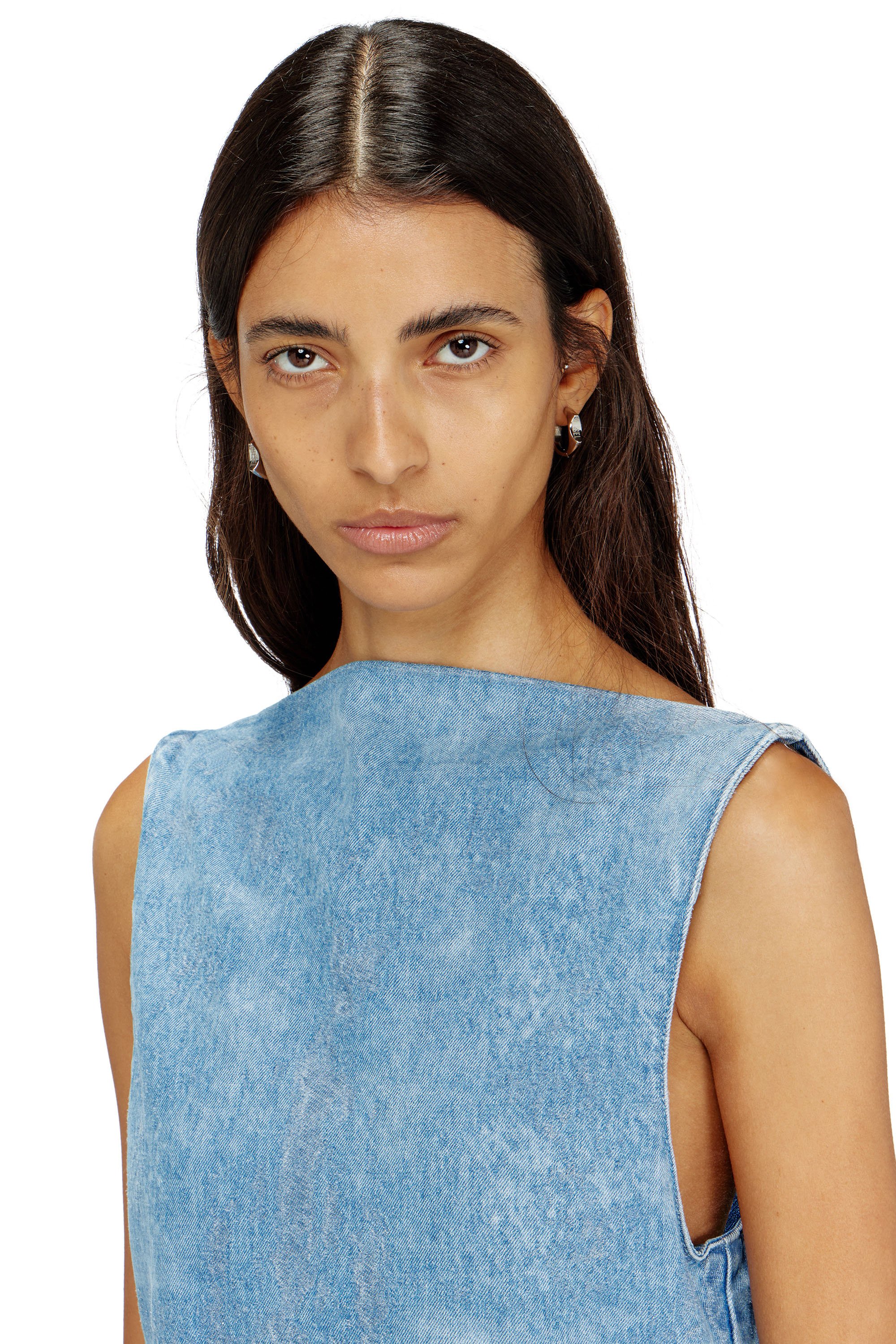 Diesel - DE-SELUNE-FSI, Female's Short dress in satin denim in ブルー - 4