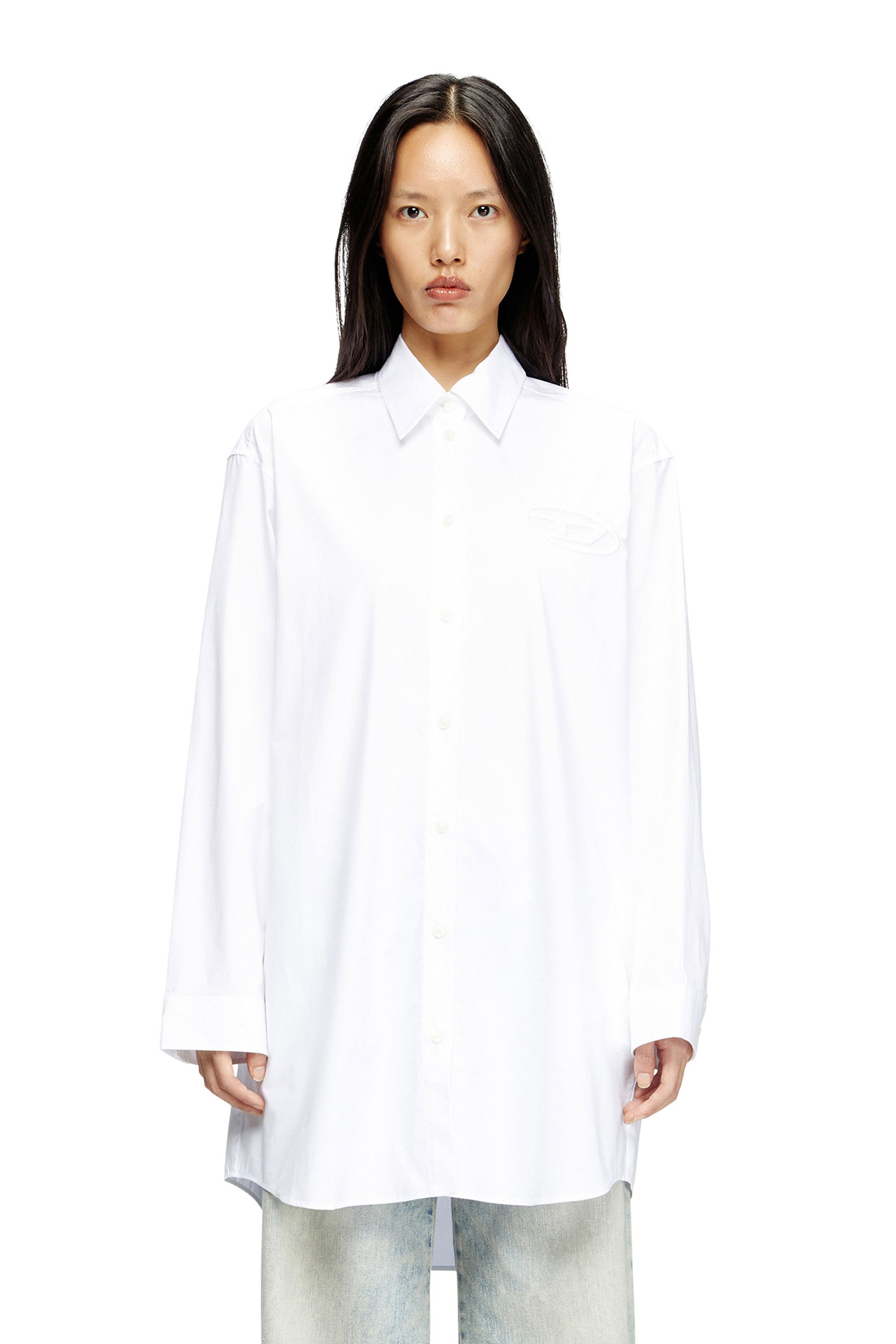 Diesel - D-DALIS, Female's Short shirt dress with embroidered logo in ホワイト - 2
