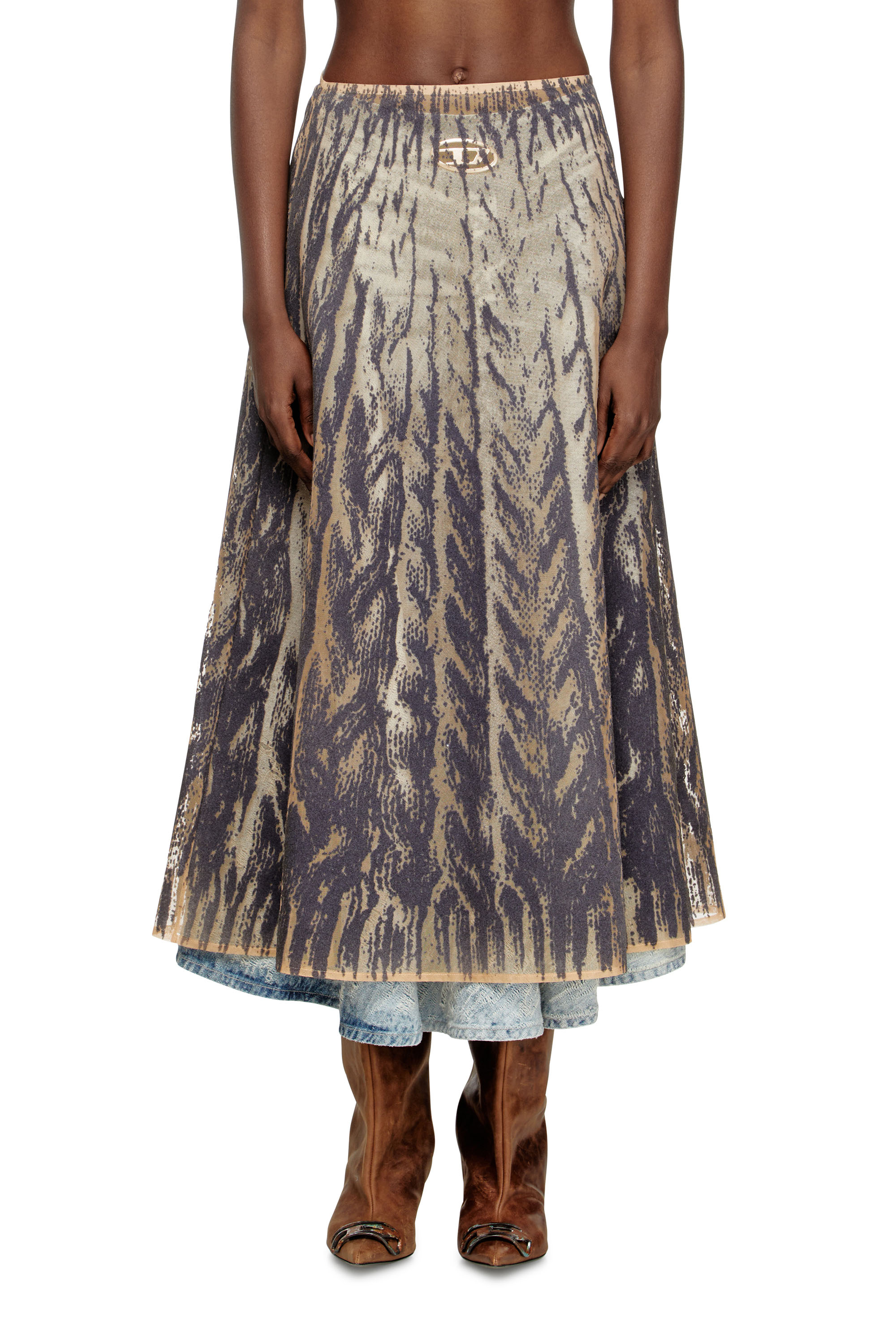 Diesel - O-RIUNDA, Female's Sheer skirt in rigid printed tulle in グレー - 3