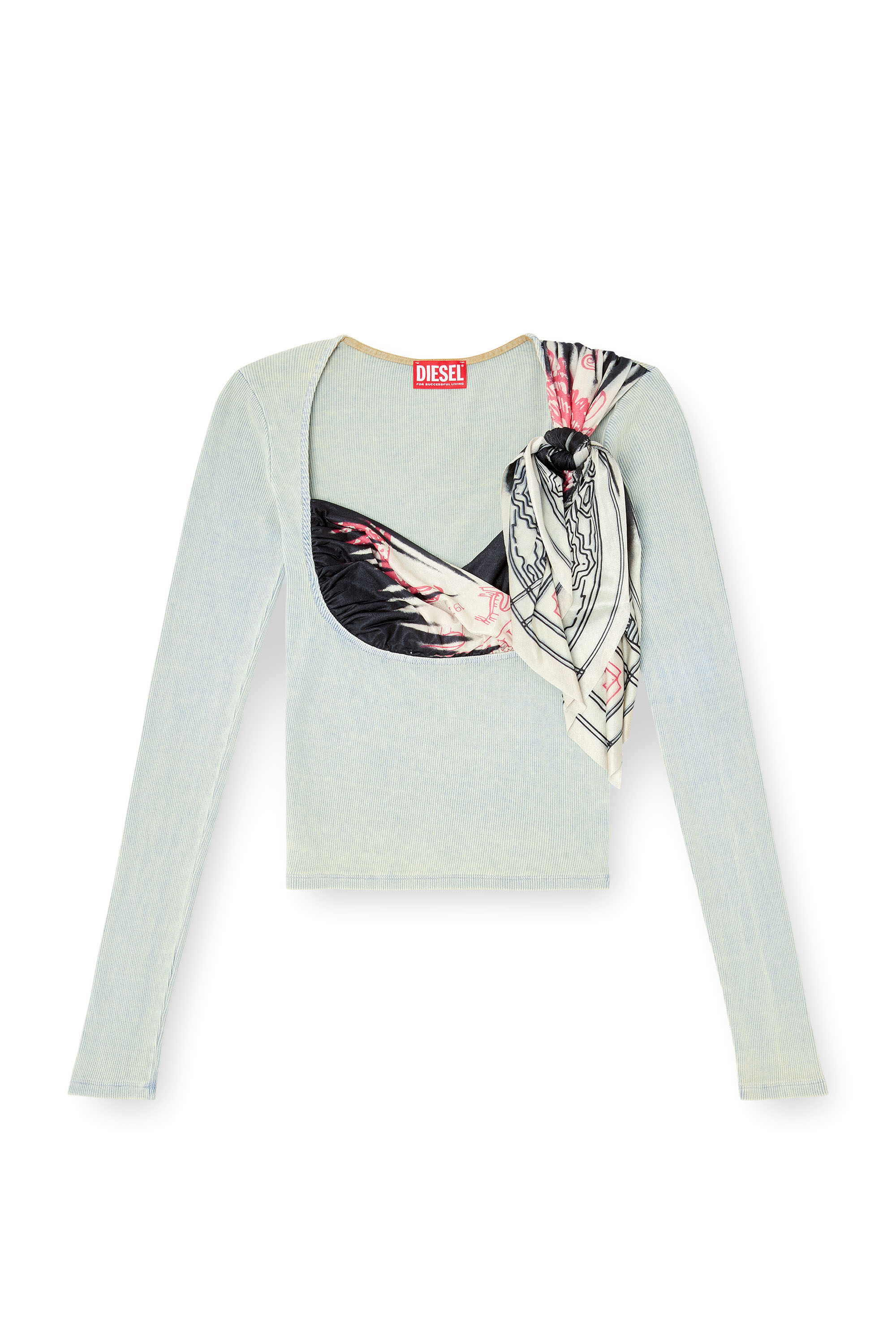 Diesel - T-LERYA, Female's Rib top with draped bandana bust in ブルー/ホワイト - 3