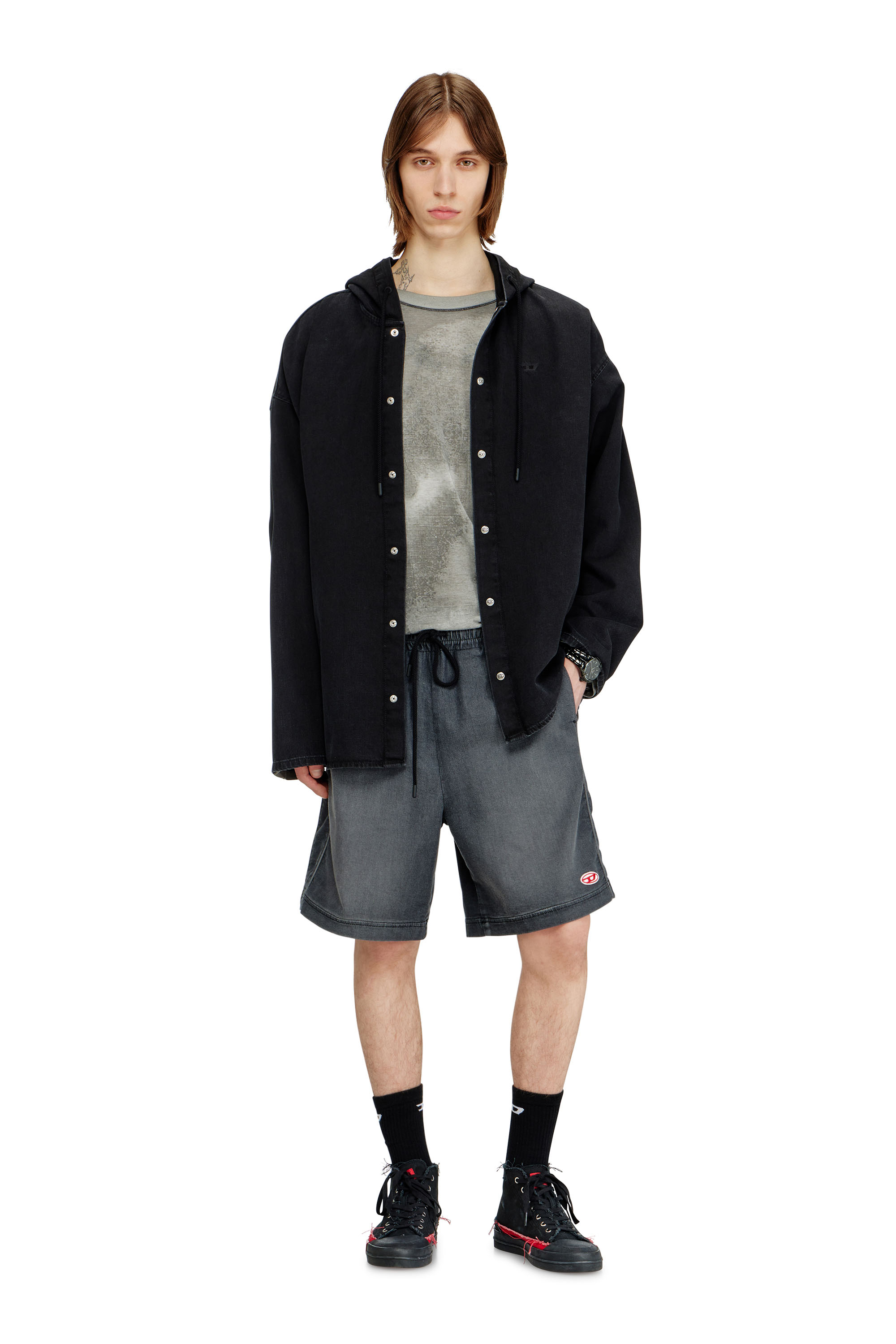 Diesel - D-BOXY JOGGJEANS, Male's Loose denim shorts in printed bleach-effect JoggJeans in ブラック - 2